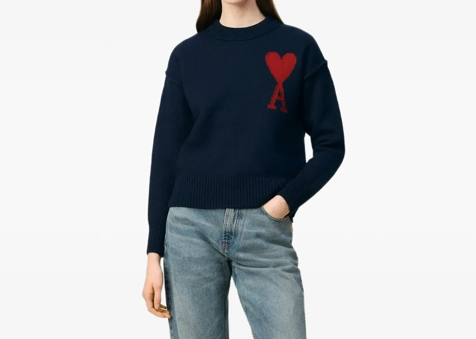 Ami Paris Ami De Coeur Intarsia Logo Jumper Midnight Blue Blood Red - Sneaker Türkiye