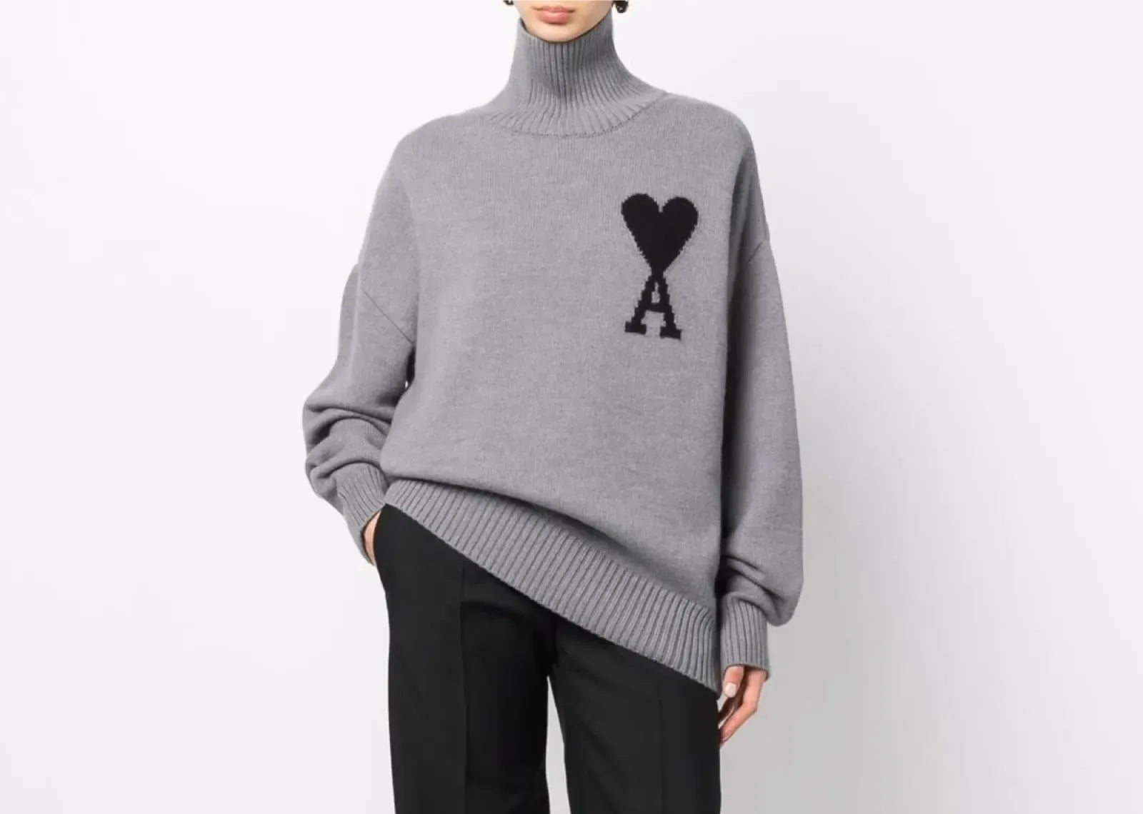 Ami Paris Ami De Coeur Roll Neck Jumper Grey - Sneaker Türkiye
