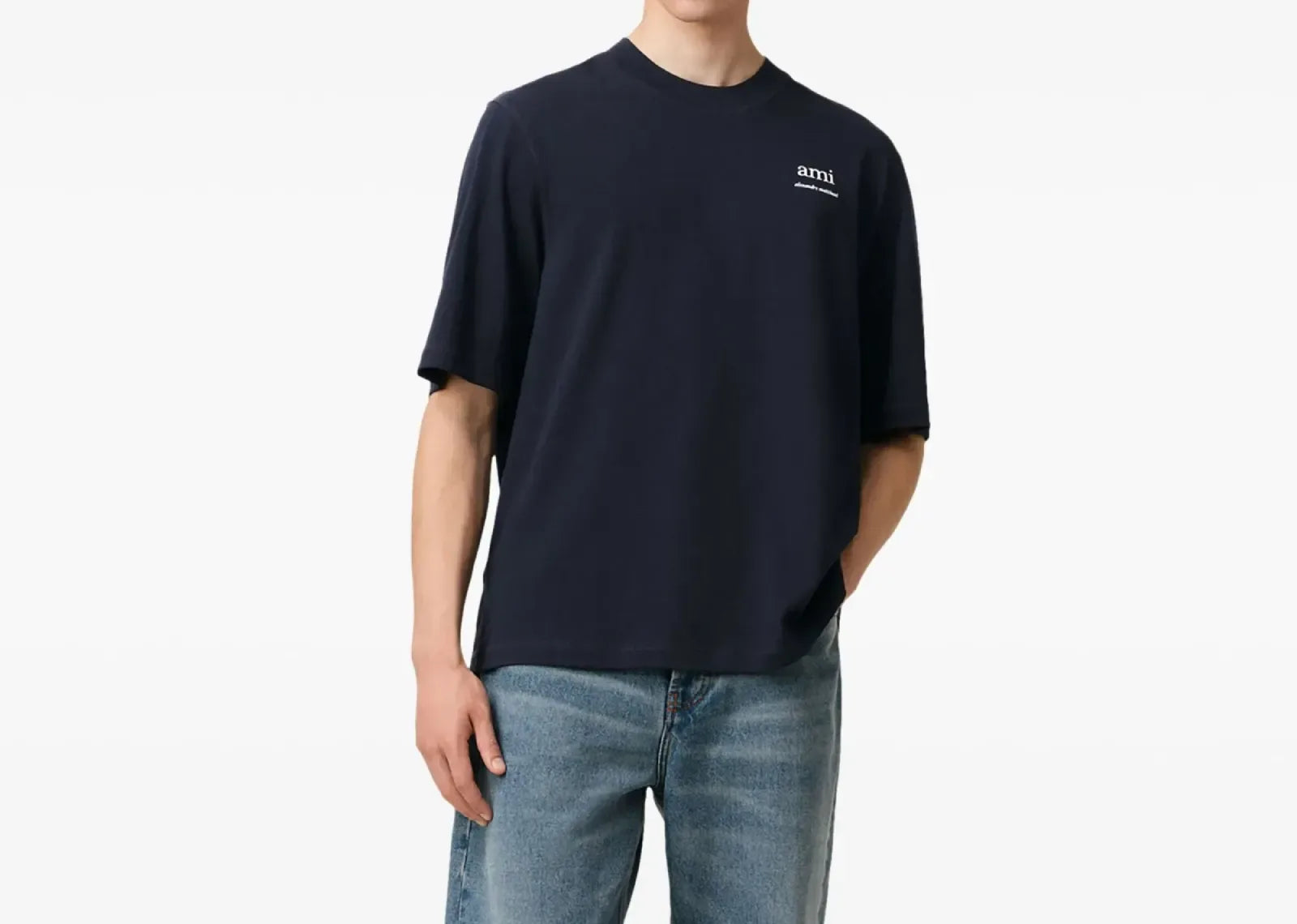 Ami Paris Logo Embroidered T-shirt Navy Blue - Sneaker Türkiye
