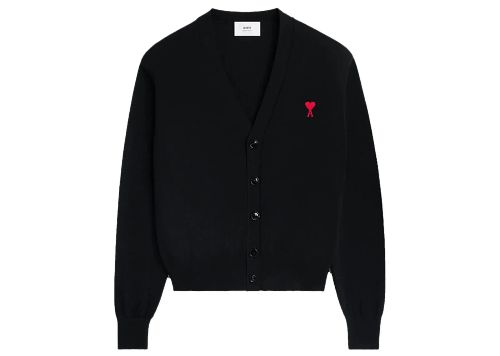 Ami Paris Logo Embroidered Wool Cardigan Black - Sneaker Türkiye