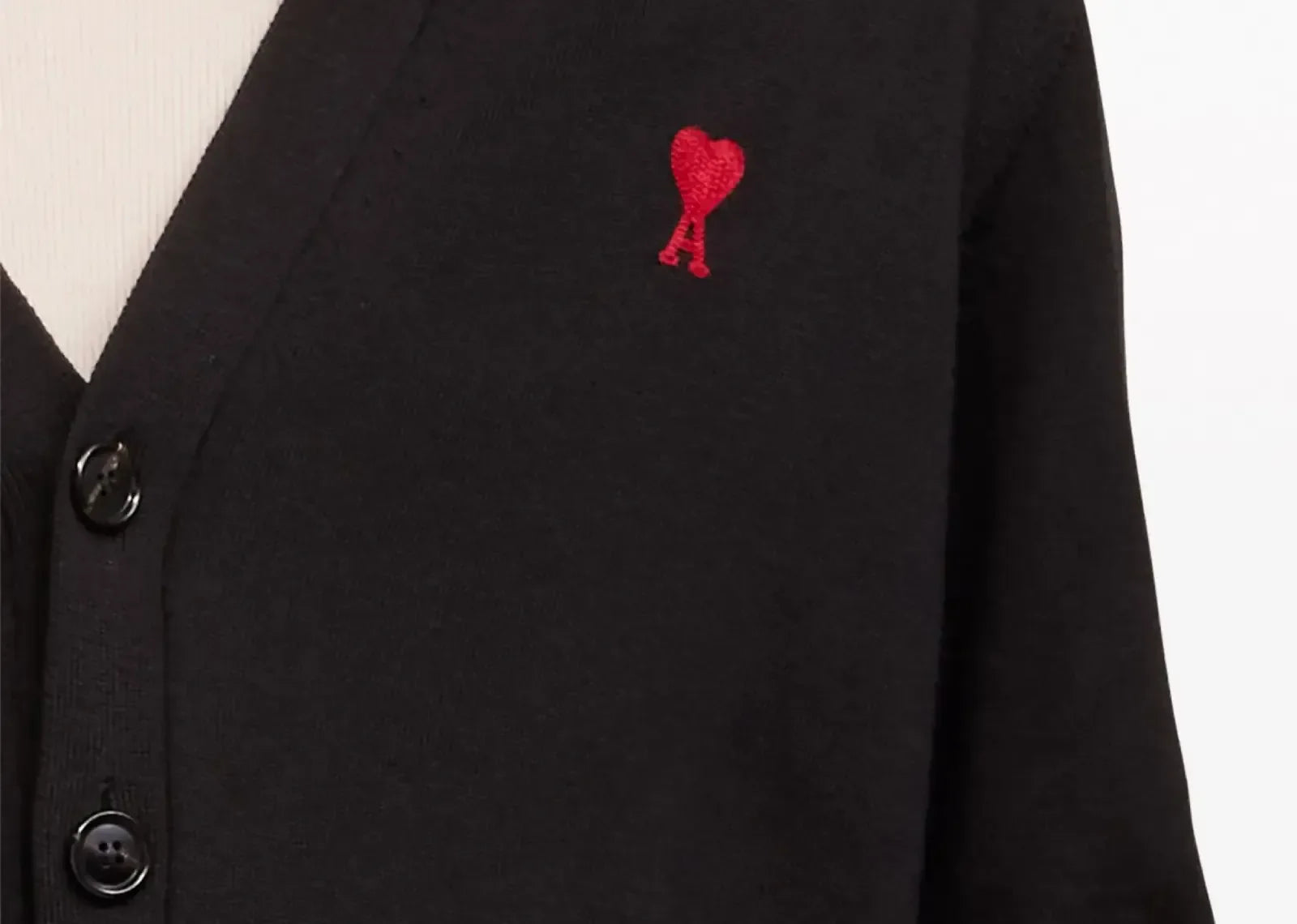 Ami Paris Logo Embroidered Wool Cardigan Black - Sneaker Türkiye