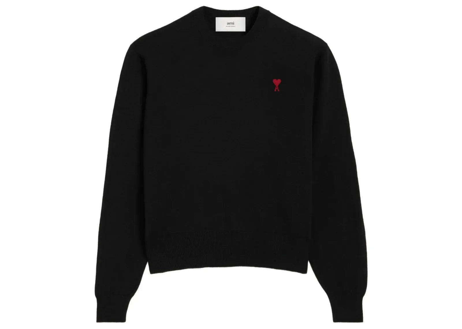Ami Paris Logo Embroidered Wool Jumper Black Scarlet - Sneaker Türkiye