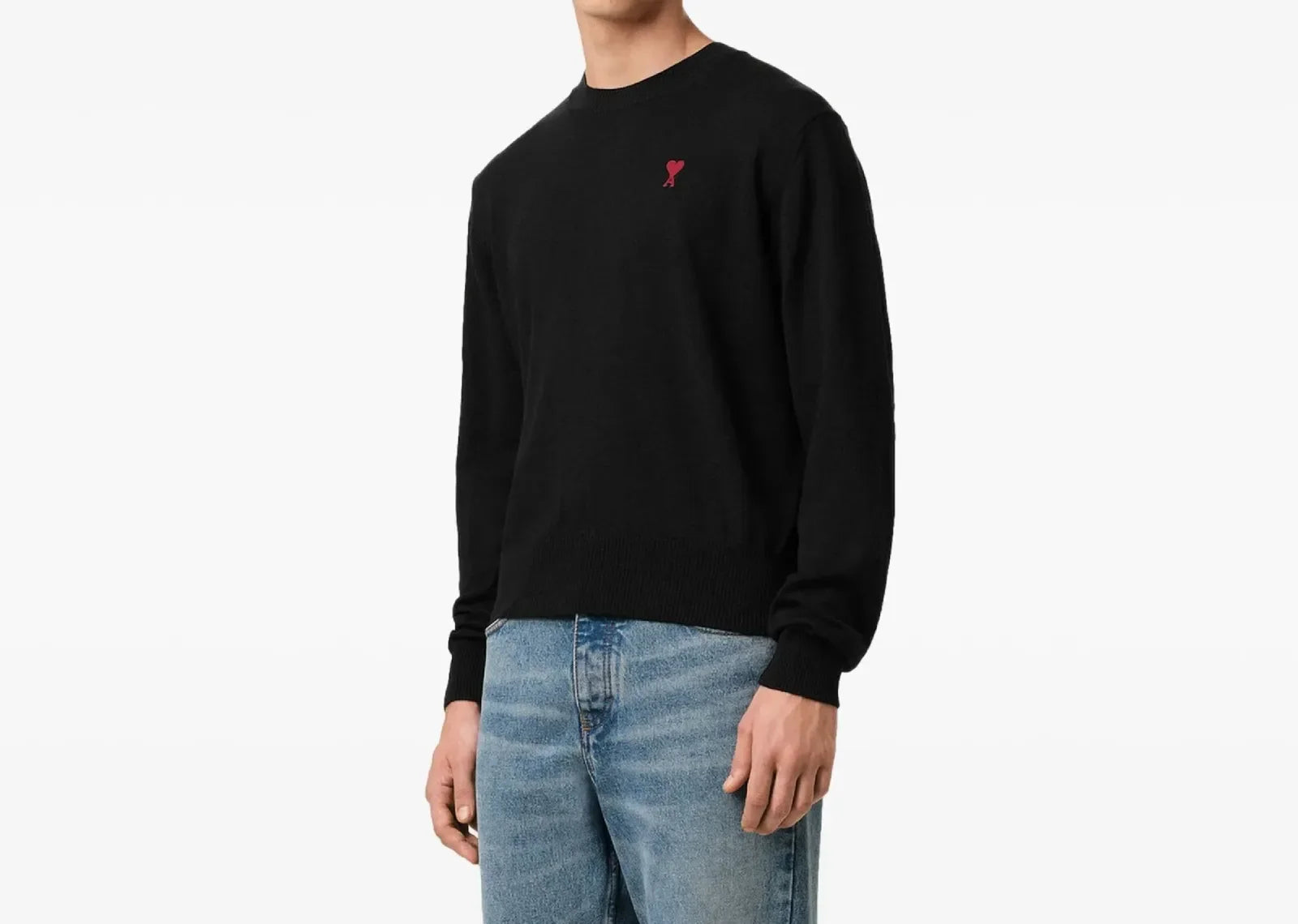 Ami Paris Logo Embroidered Wool Jumper Black Scarlet - Sneaker Türkiye