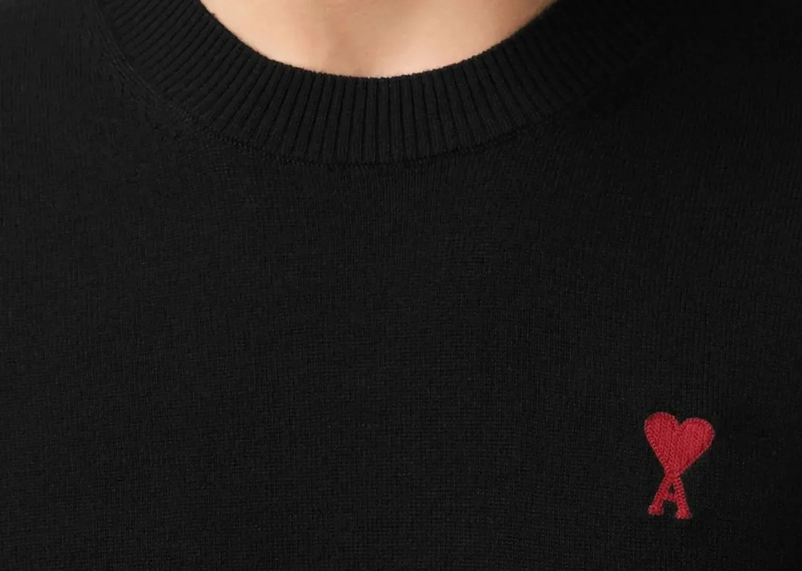 Ami Paris Logo Embroidered Wool Jumper Black Scarlet - Sneaker Türkiye