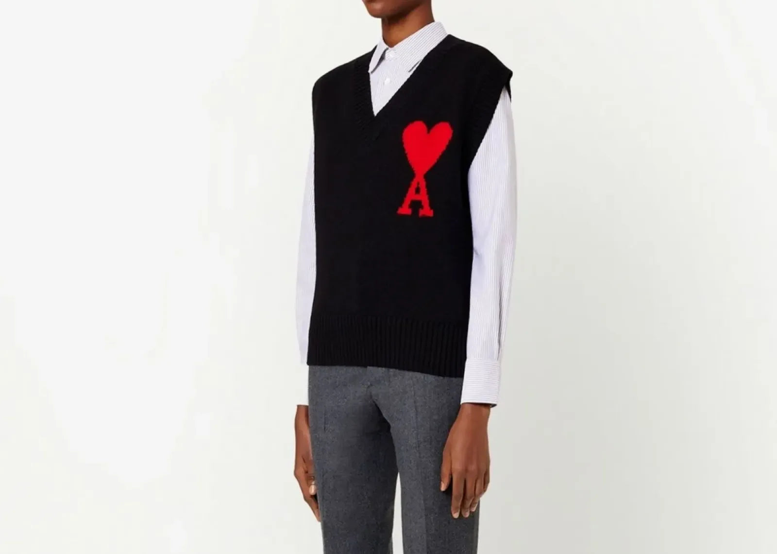 Ami Paris Logo Intarsia Knitted Vest Black - Sneaker Türkiye