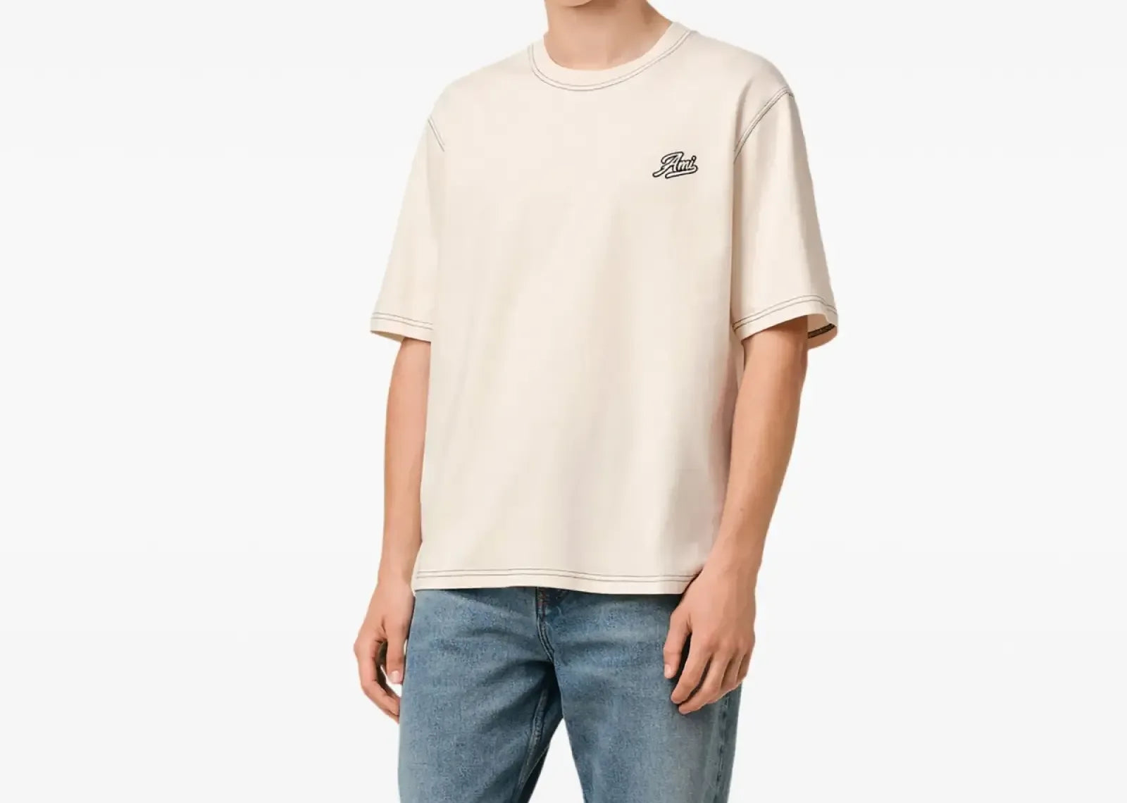Ami Paris Printed T-Shirt Cream White - Sneaker Türkiye