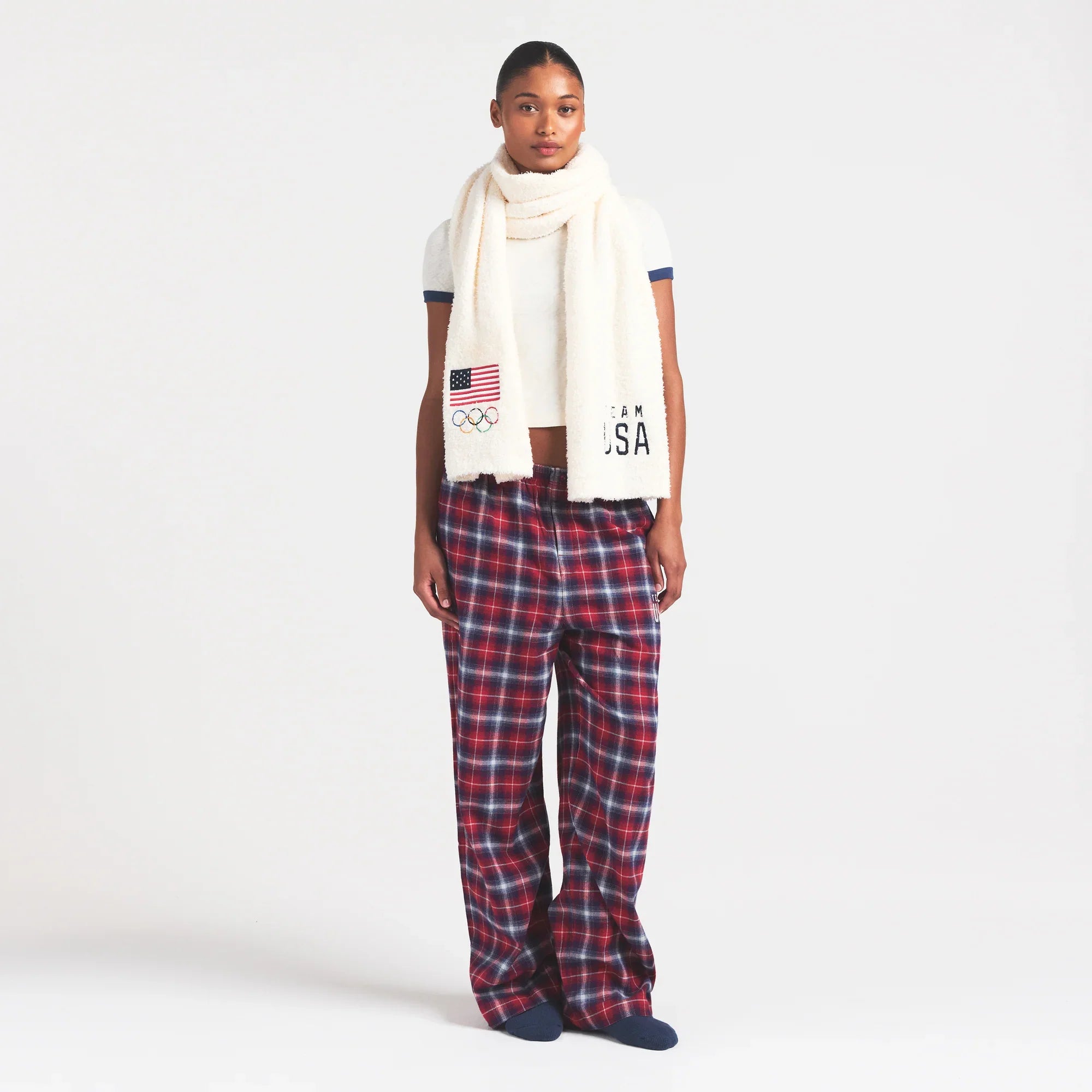 SKIMS FOR TEAM USA FLANNEL SLEEP OLYMPIC PANT | RED PLAID - Sneaker Türkiye