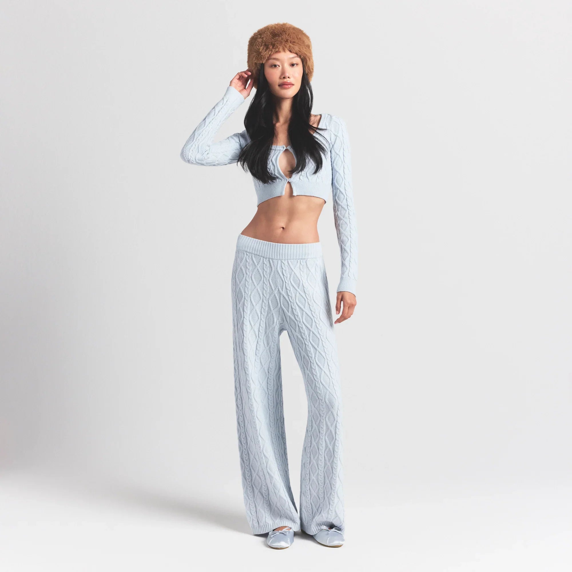 SKIMS SWEATER KNITS CABLE KNIT STRAIGHT LEG PANT | ZEN BLUE - Sneaker Türkiye