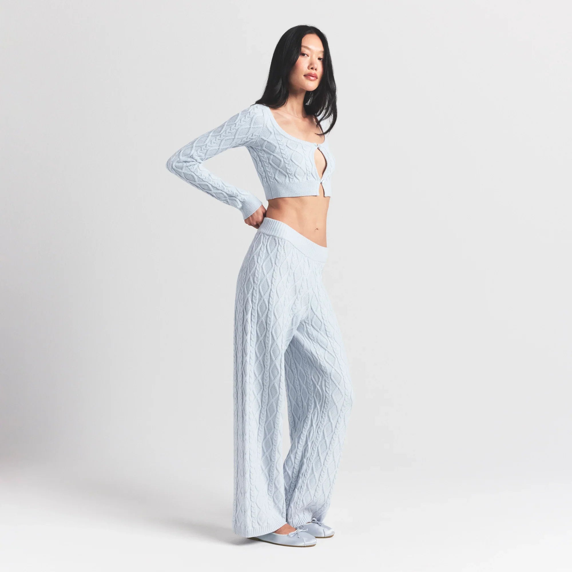 SKIMS SWEATER KNITS CABLE KNIT STRAIGHT LEG PANT | ZEN BLUE - Sneaker Türkiye