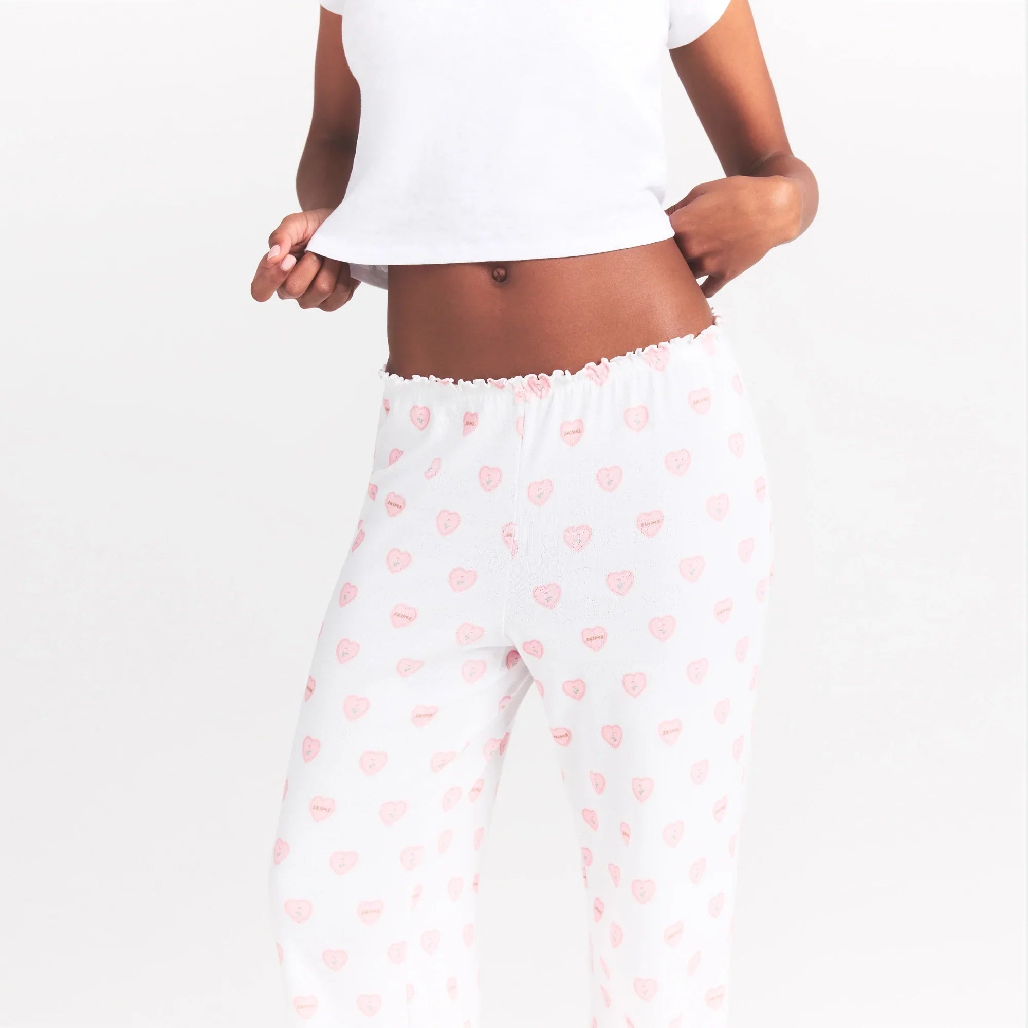 SKIMS LOGO POINTELLE STRAIGHT LEG PANT | SNOW LACE HEARTS - Sneaker Türkiye