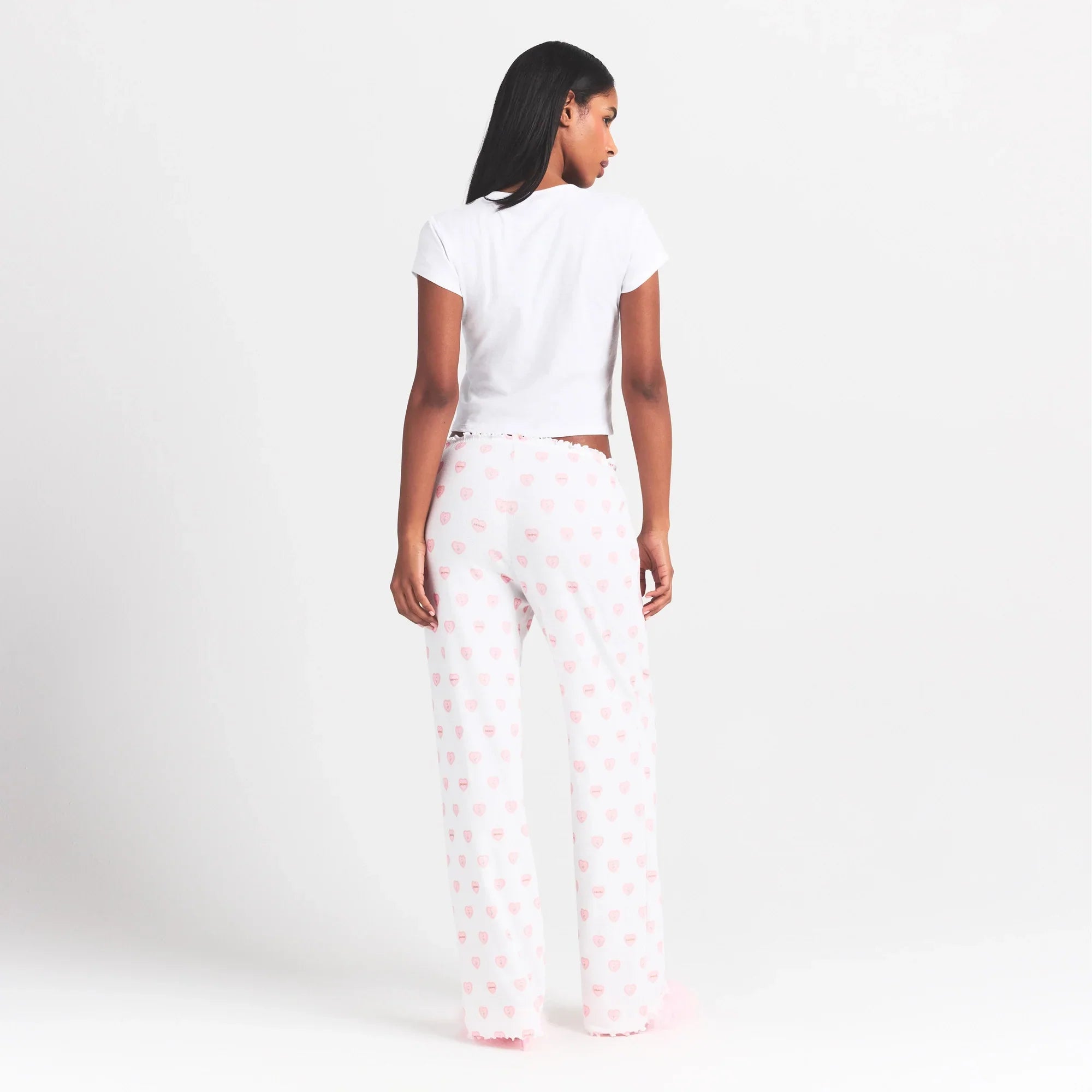 SKIMS LOGO POINTELLE STRAIGHT LEG PANT | SNOW LACE HEARTS - Sneaker Türkiye