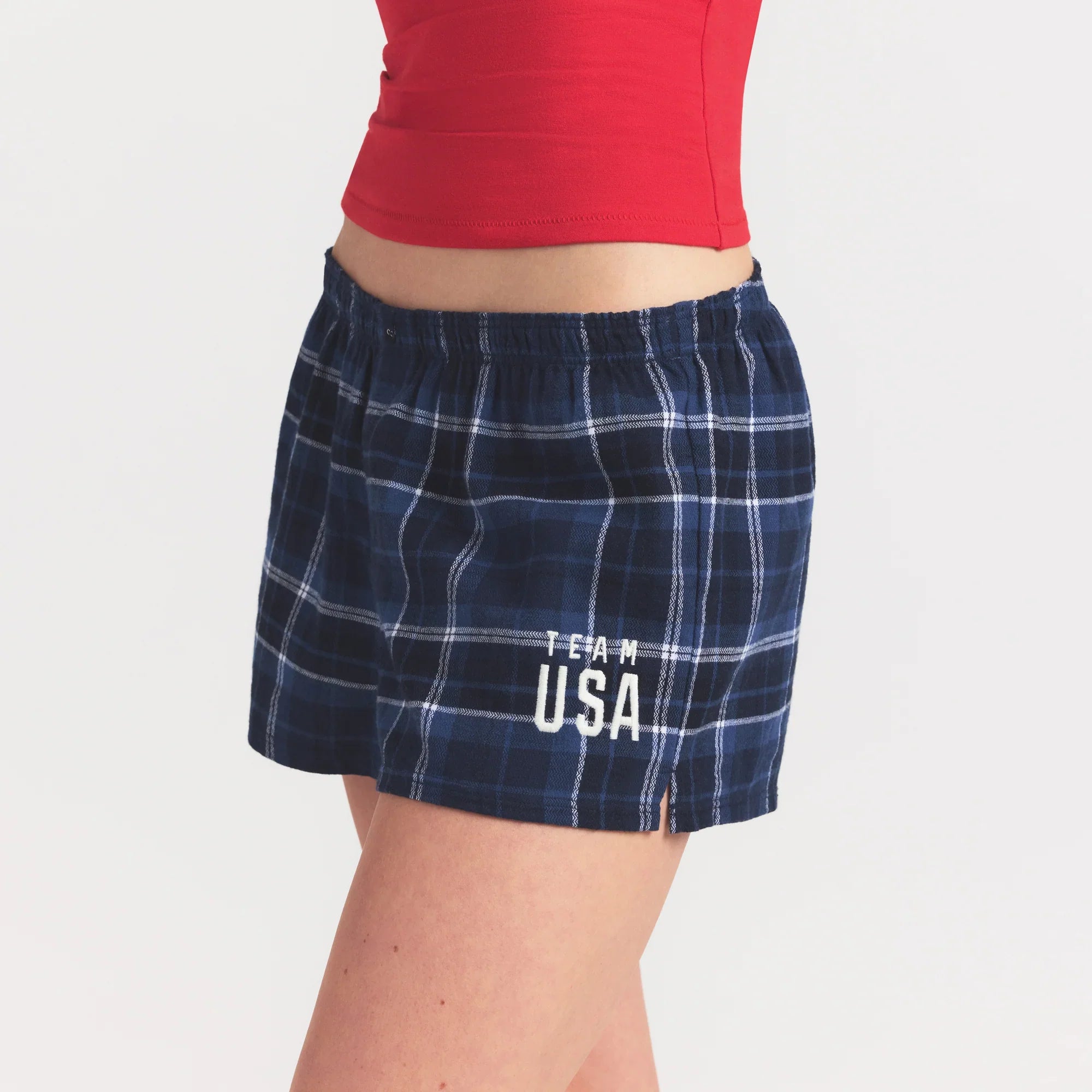 SKIMS FOR TEAM USA FLANNEL SLEEP OLYMPIC SHORT | NAVY PLAID - Sneaker Türkiye