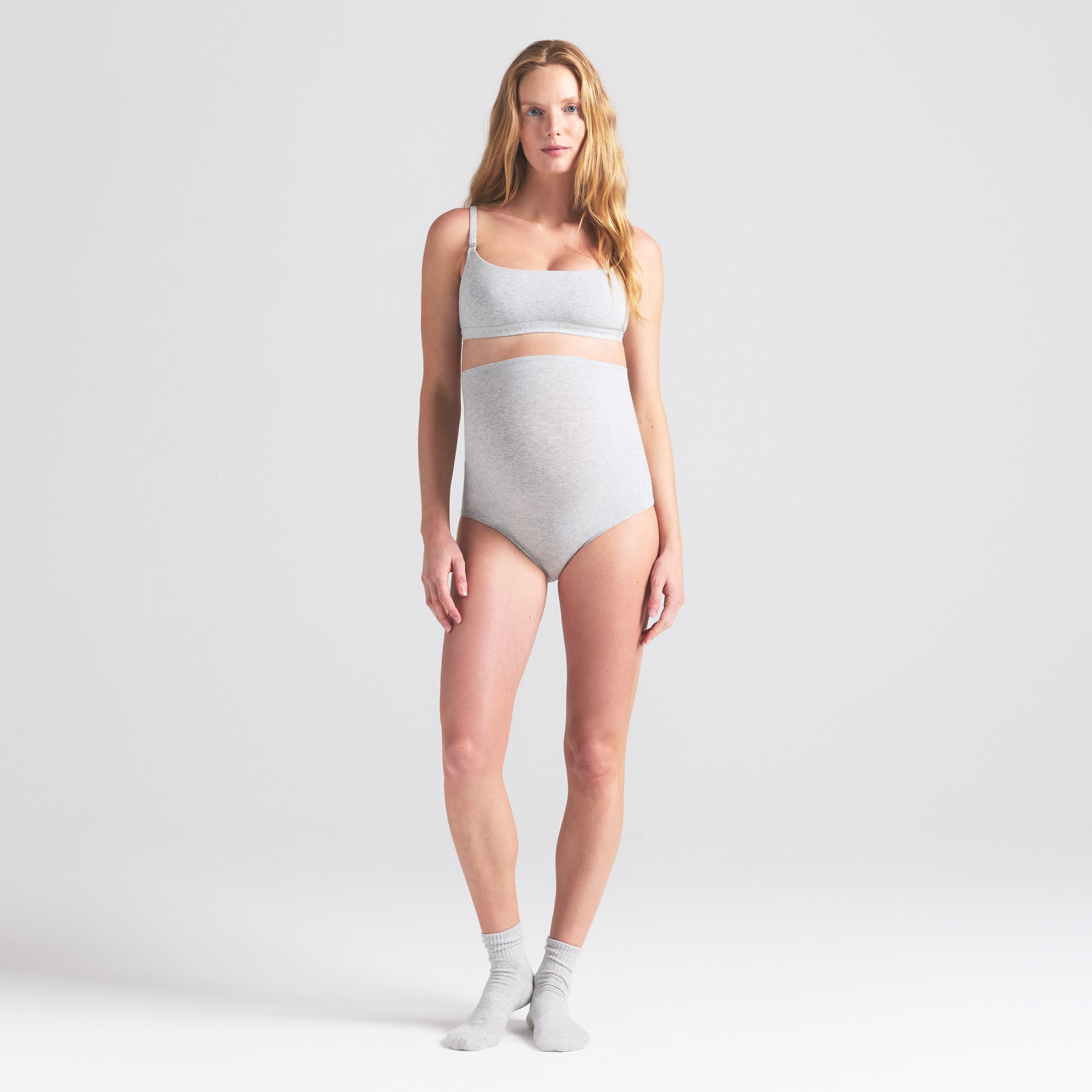 SKIMS COTTON JERSEY MATERNITY HIGH-WAISTED BRIEF | LIGHT HEATHER GREY - Sneaker Türkiye