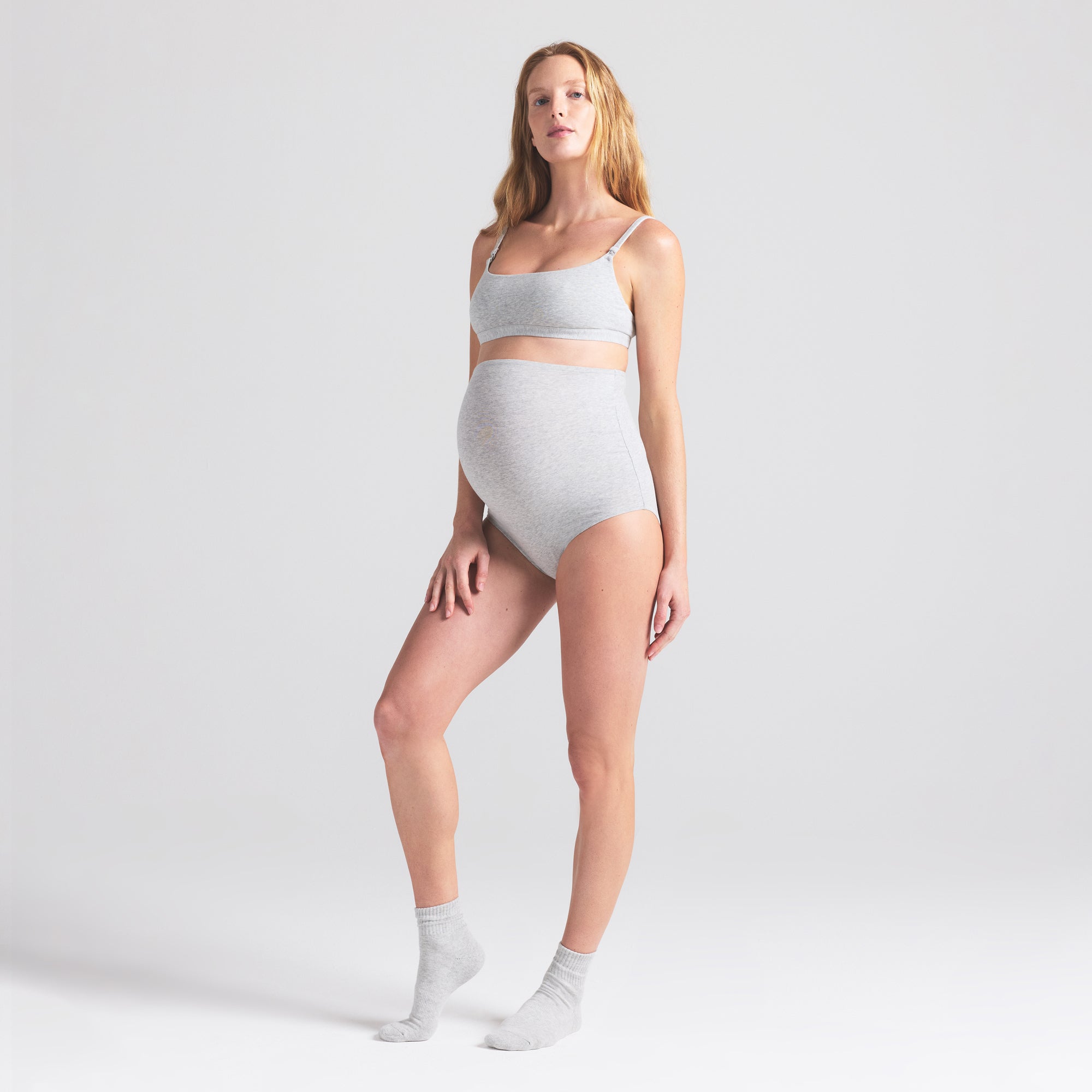 SKIMS COTTON JERSEY MATERNITY HIGH-WAISTED BRIEF | LIGHT HEATHER GREY - Sneaker Türkiye