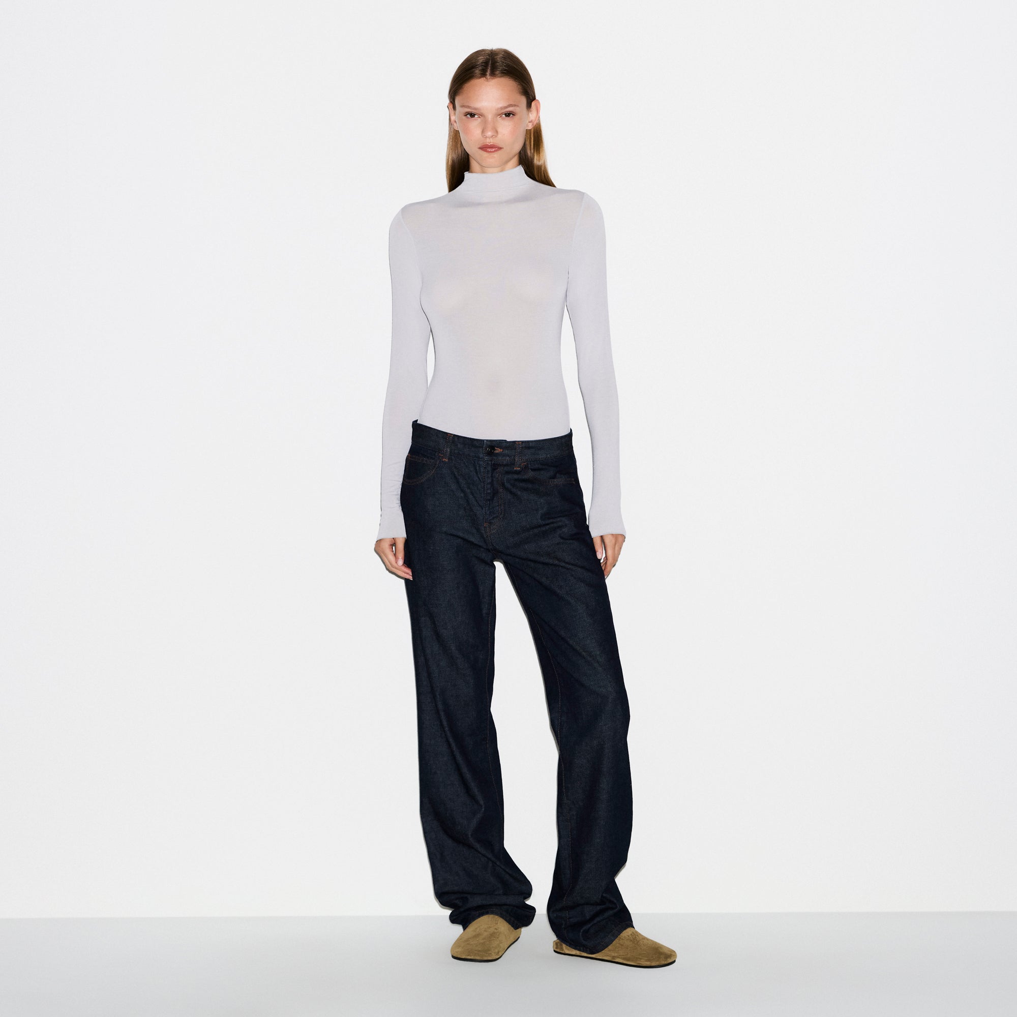 SKIMS SHEER MODAL LONG SLEEVE TURTLENECK BODYSUIT | MIST - Sneaker Türkiye