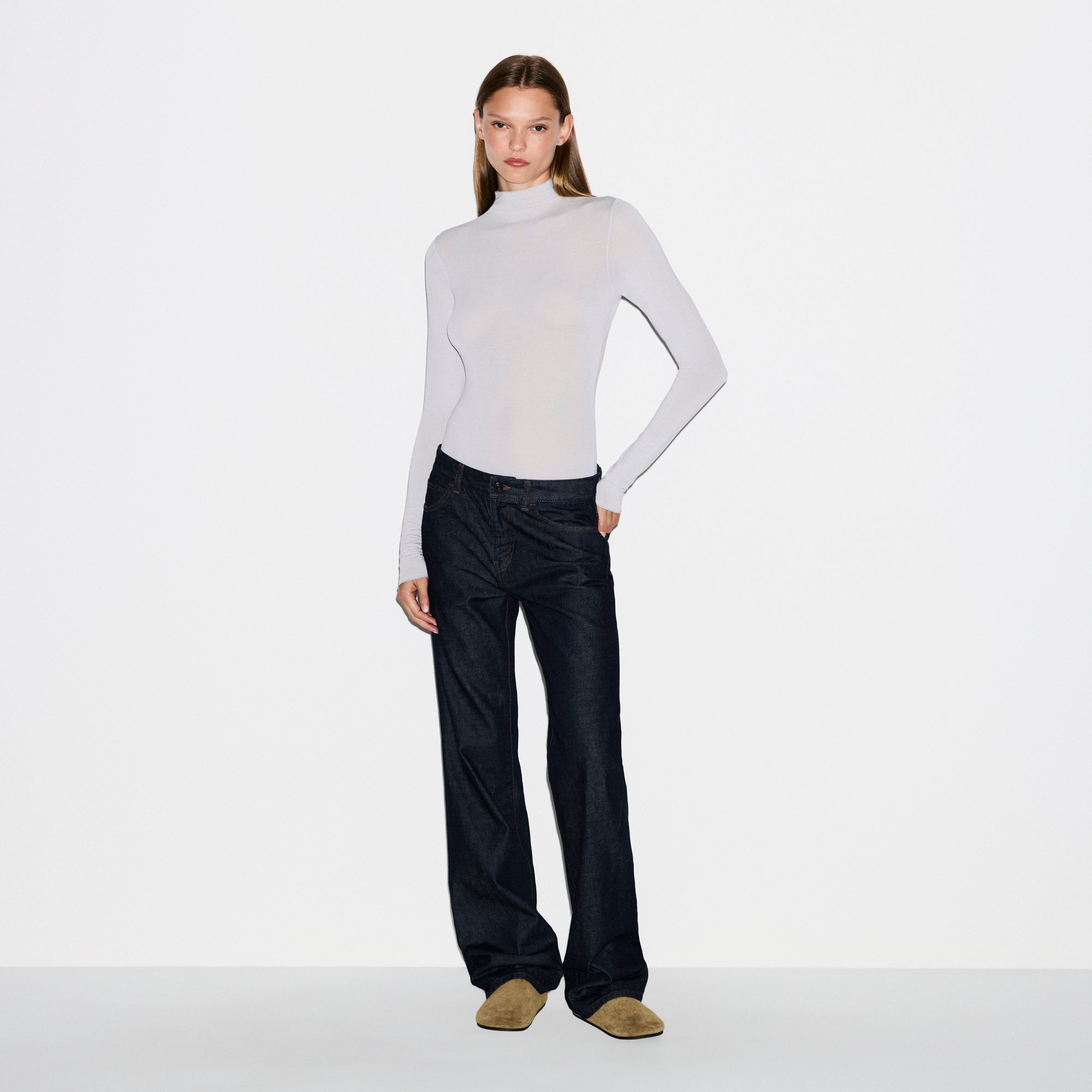 SKIMS SHEER MODAL LONG SLEEVE TURTLENECK BODYSUIT | MIST - Sneaker Türkiye
