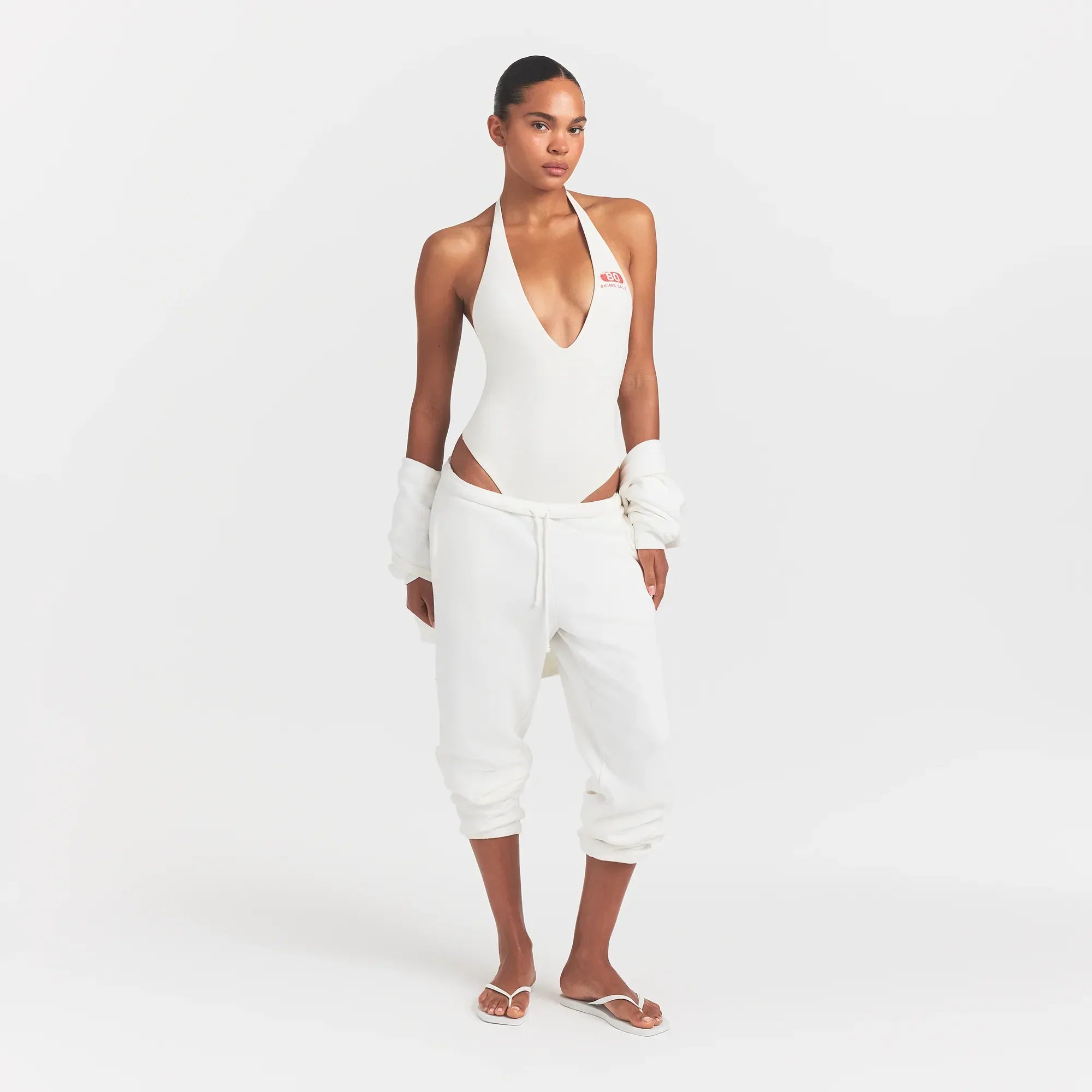 COTTON JERSEY DEEP PLUNGE HALTER BODYSUIT | MARBLE SKIMS EIGHTY - Sneaker Türkiye