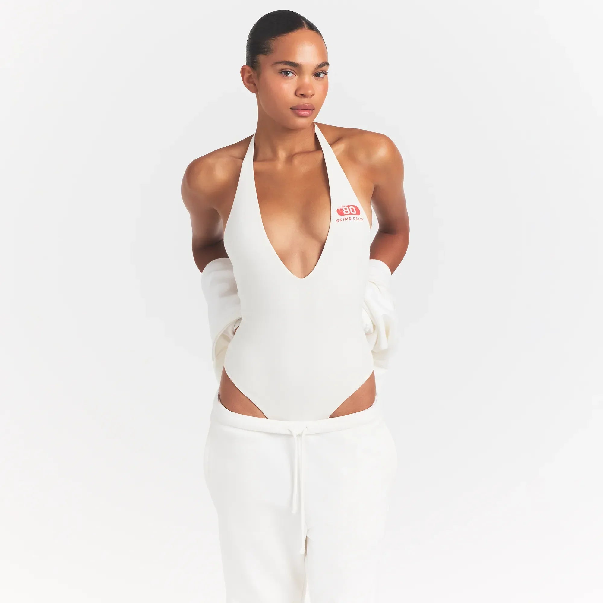 COTTON JERSEY DEEP PLUNGE HALTER BODYSUIT | MARBLE SKIMS EIGHTY - Sneaker Türkiye