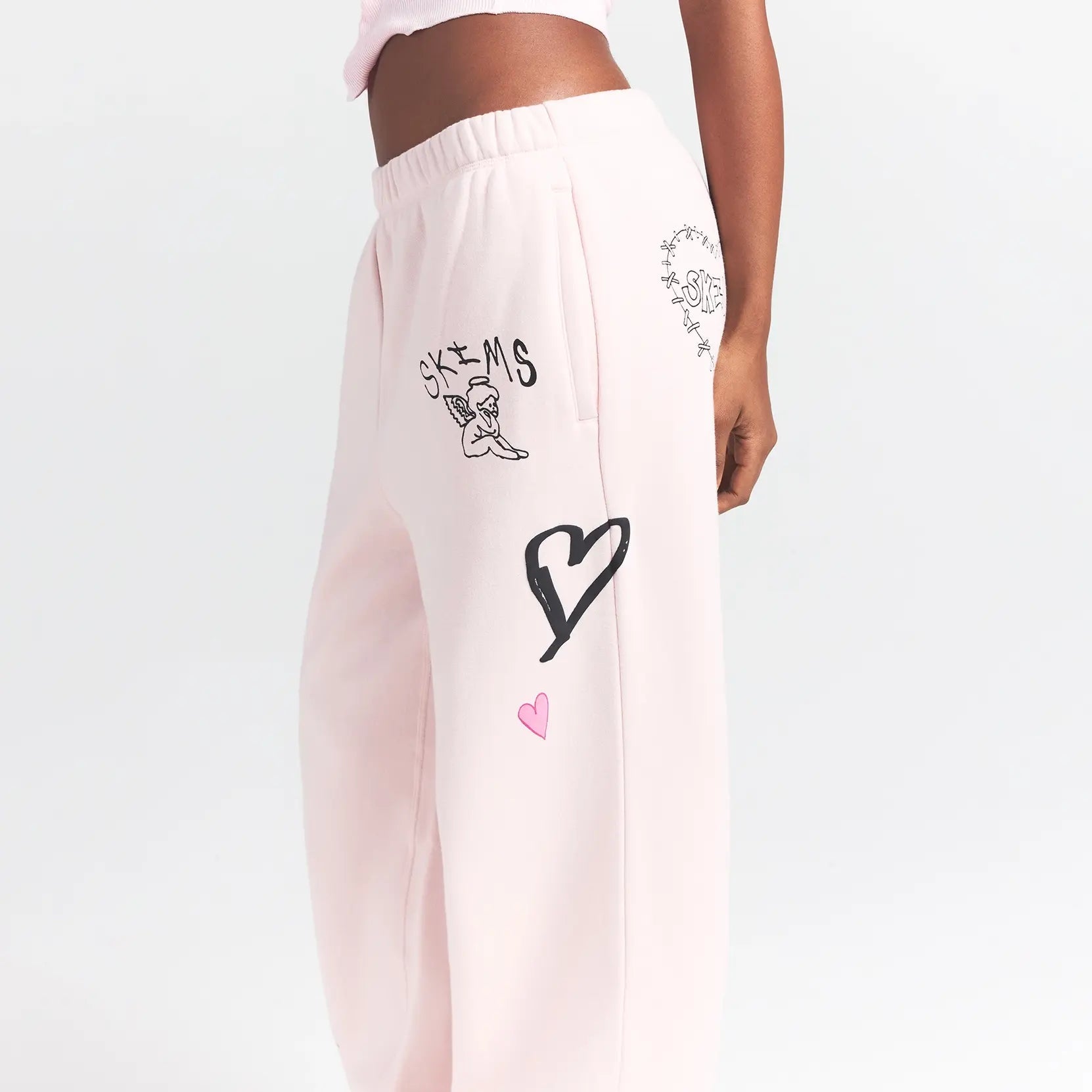 SKIMS COTTON FLEECE CLASSIC STRAIGHT LEG PANT | BARELY PINK ANGEL SKETCH - Sneaker Türkiye