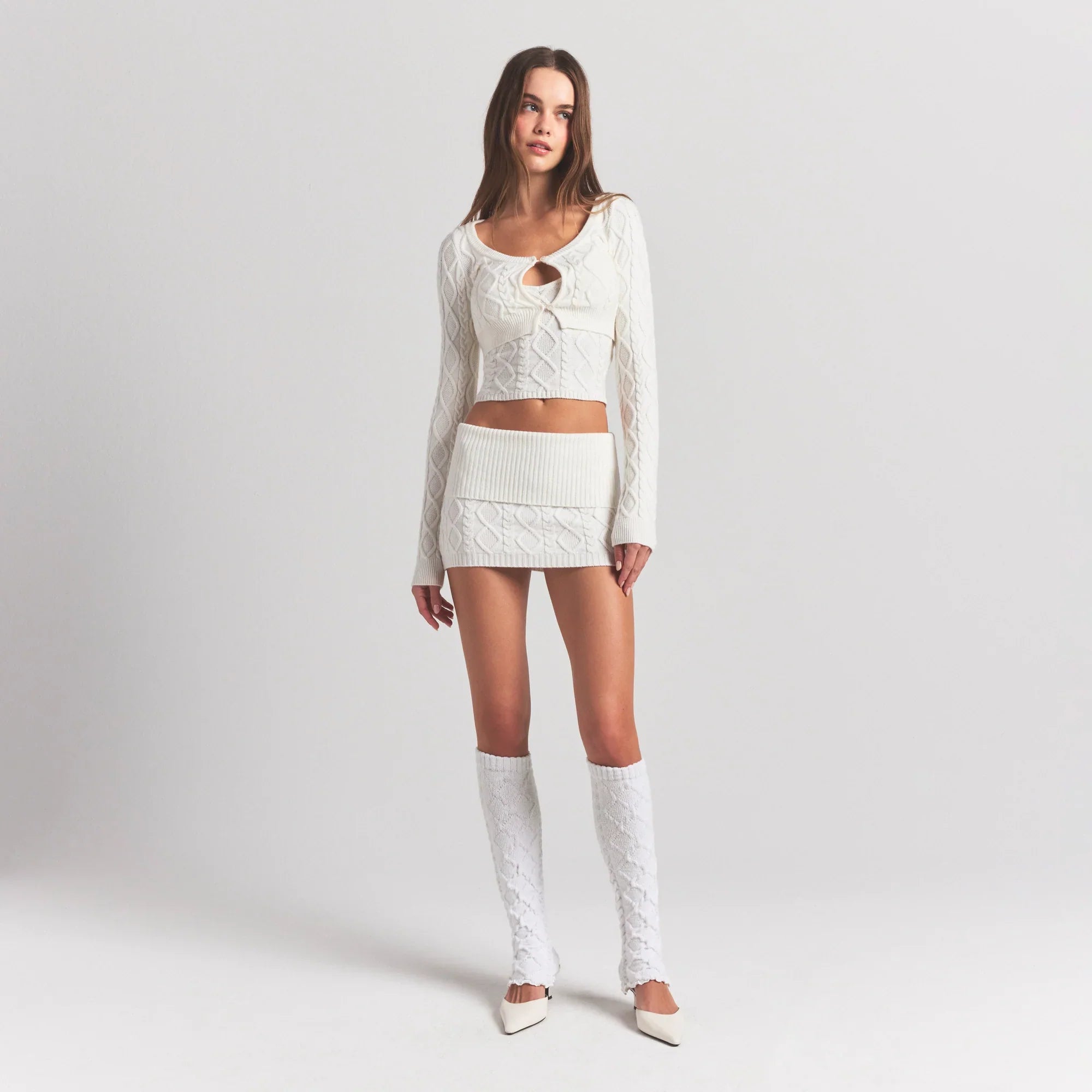 SKIMS SWEATER KNITS CABLE KNIT MINI SKIRT | IVORY - Sneaker Türkiye