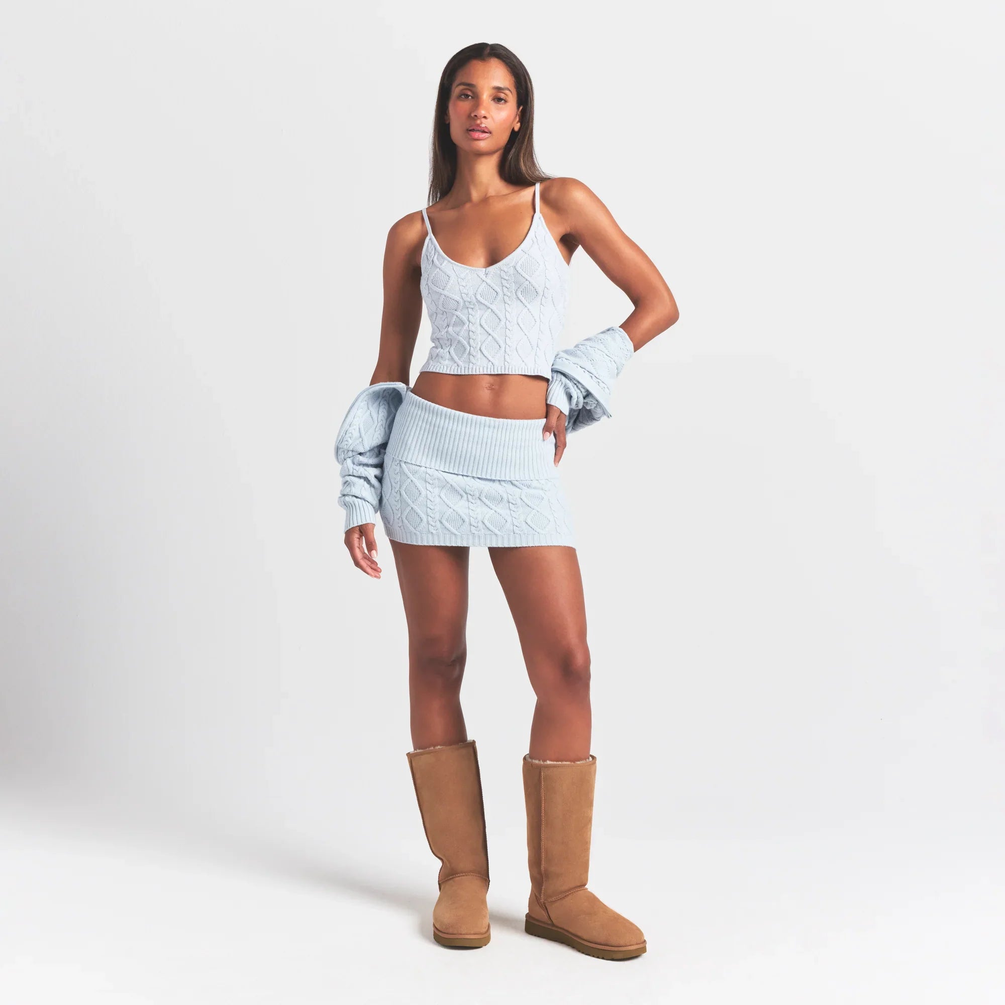 SKIMS SWEATER KNITS CABLE KNIT MINI SKIRT | ZEN BLUE - Sneaker Türkiye