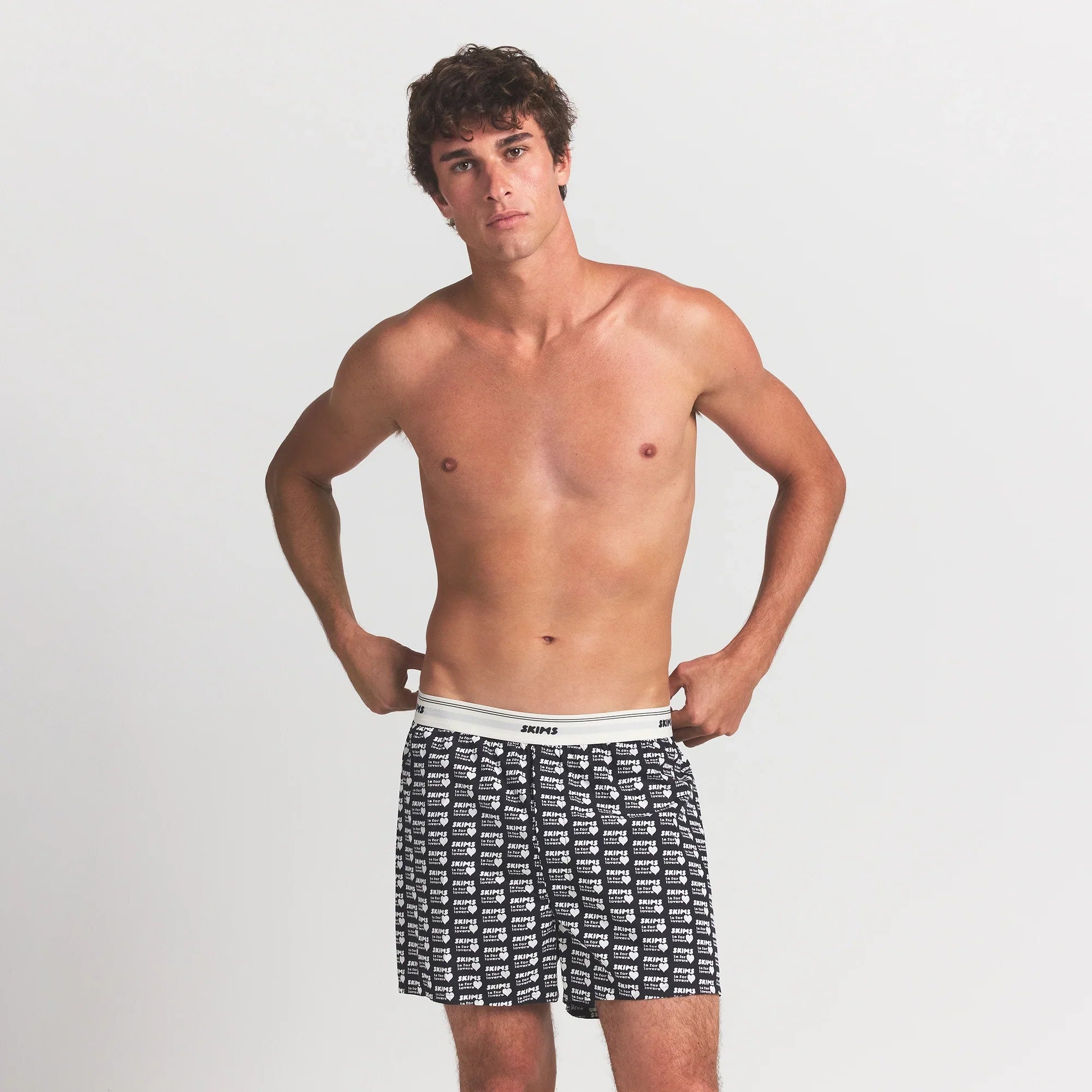 COTTON POPLIN MENS LOGO BAND BOXER | OBSIDIAN SKIMS LOVERS PRINT - Sneaker Türkiye