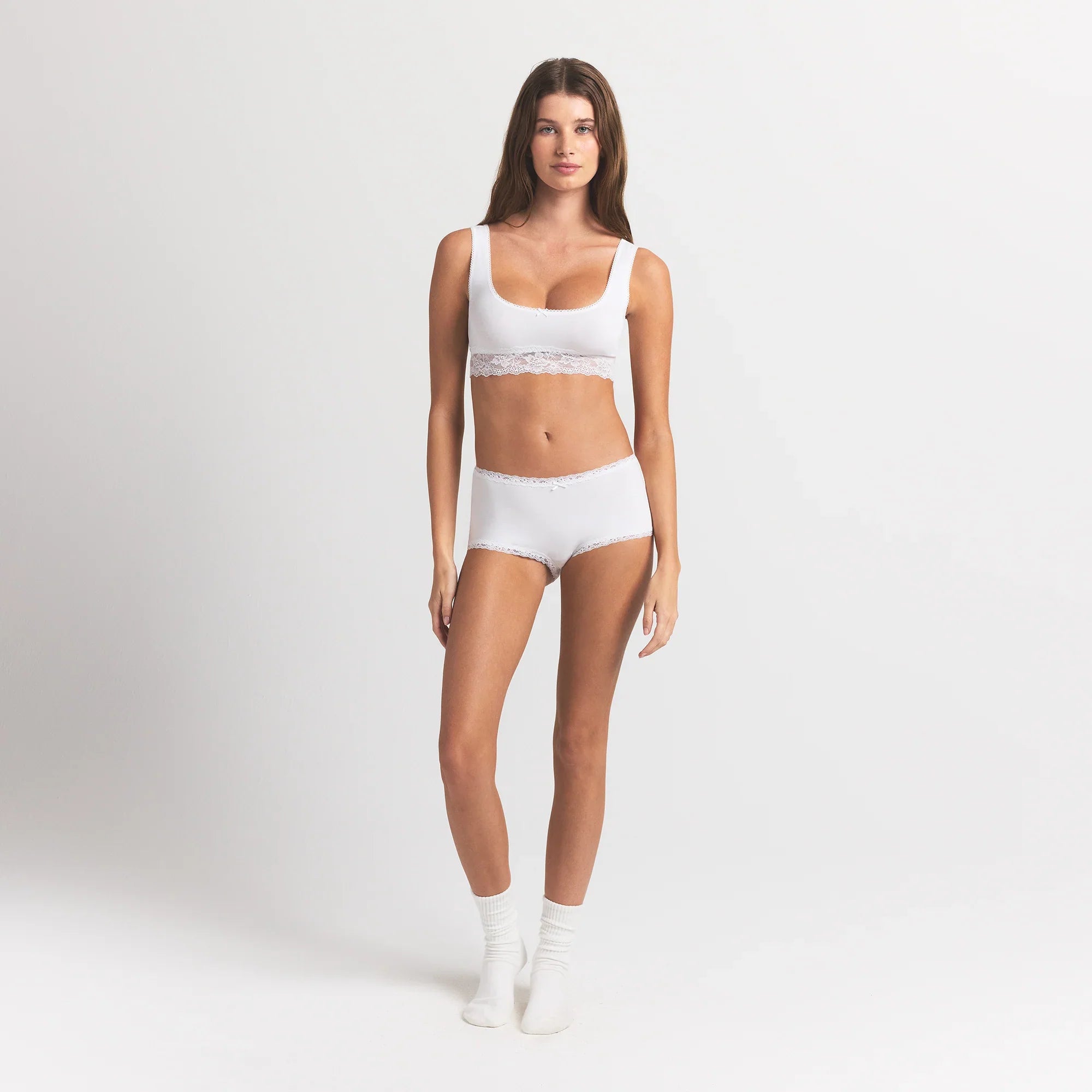 SKIMS LIGHTWEIGHT COTTON LACE BOY SHORT | SNOW - Sneaker Türkiye