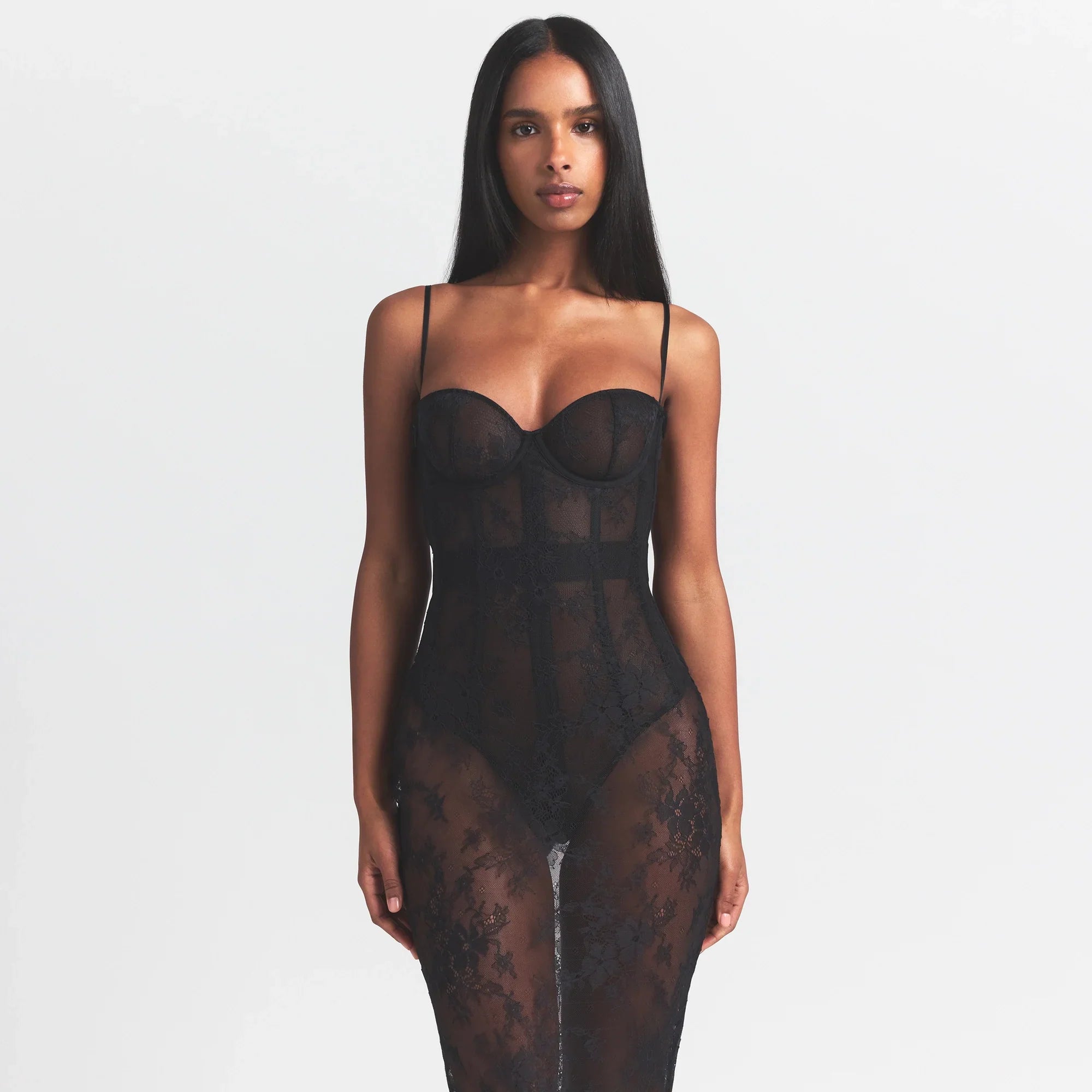 SKIMS ULTRA FINE LACE STRAPLESS CORSET LONG DRESS | ONYX - Sneaker Türkiye