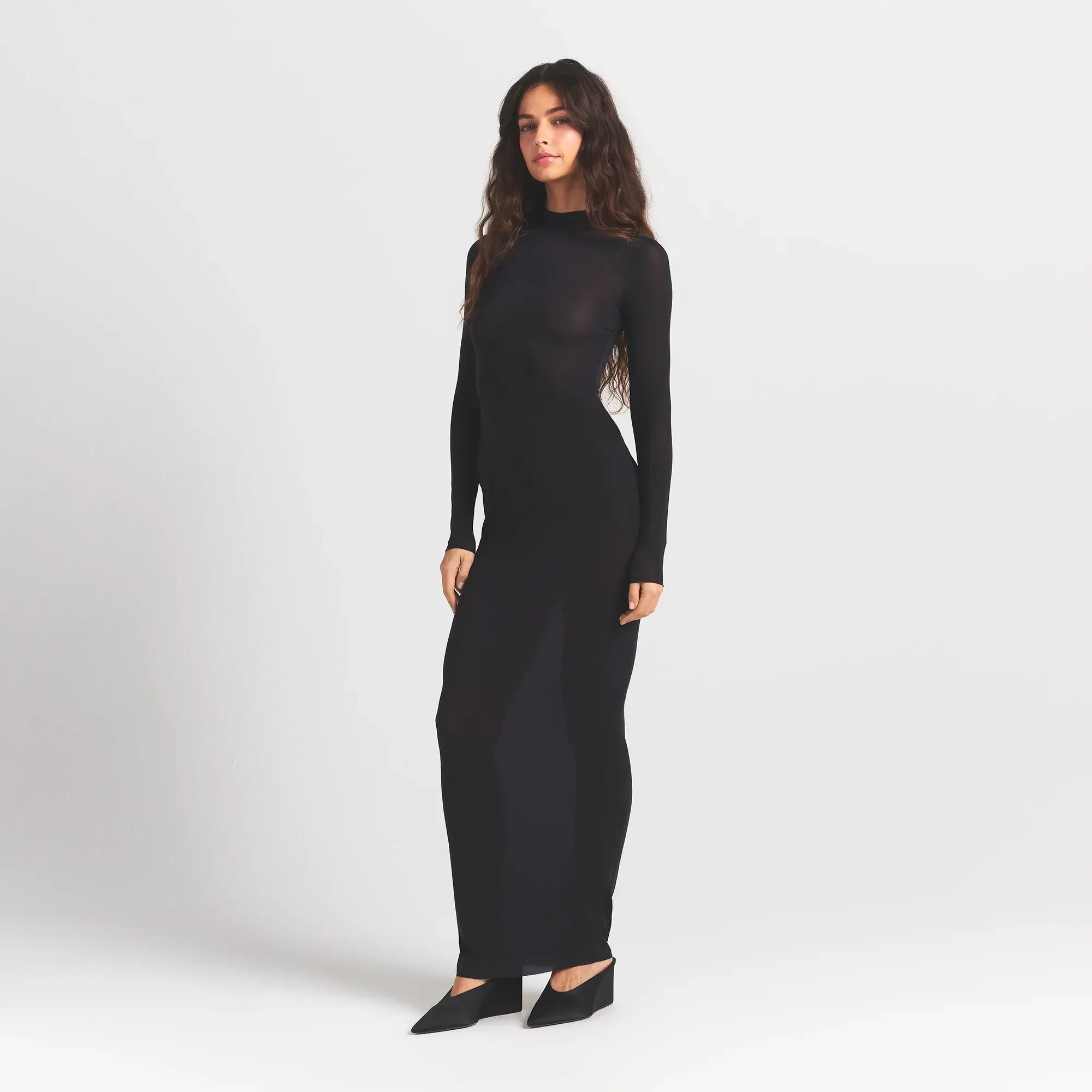 SKIMS MILKY SHEER MOCK NECK LONG SLEEVE LONG DRESS | OBSIDIAN - Sneaker Türkiye