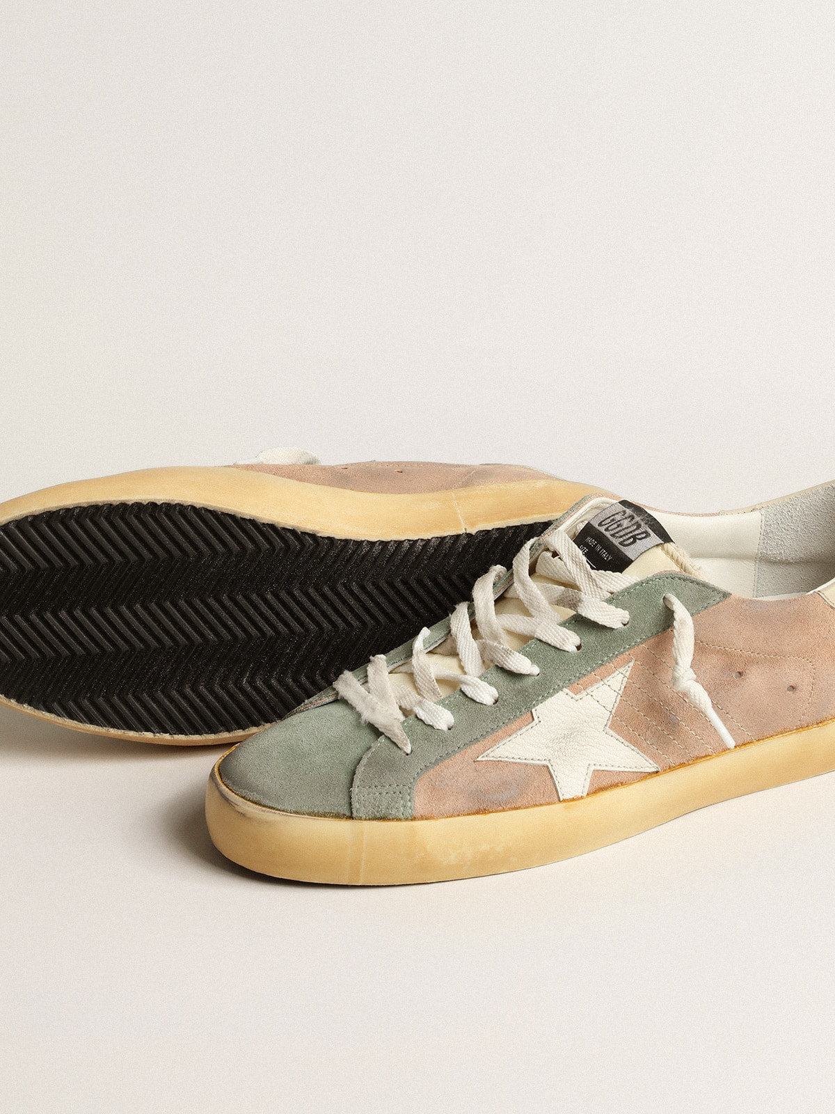 Golden Goose Men’s Super-Star In Brown And Green Suede With White Nappa Leather Star - Sneaker Türkiye