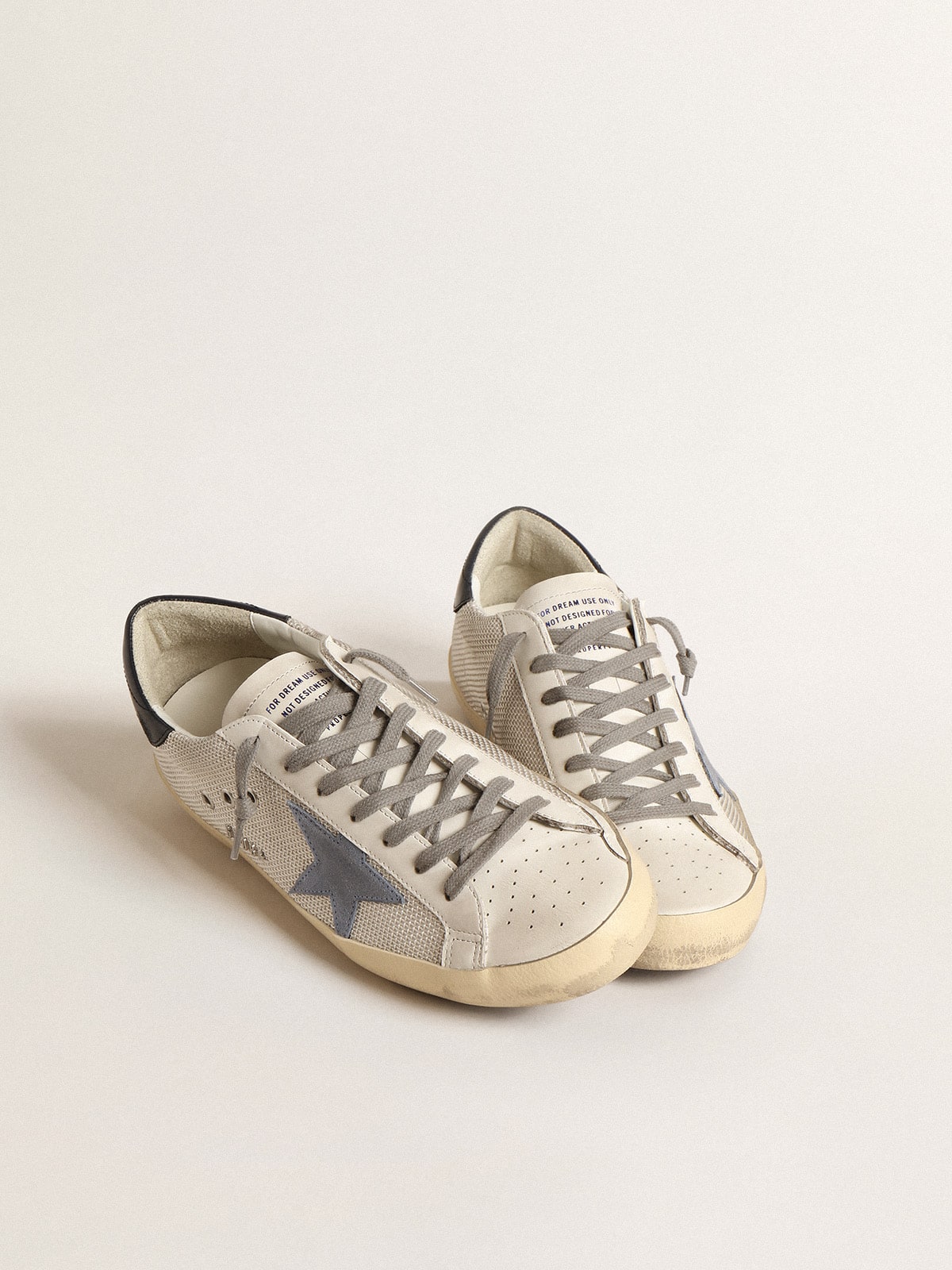 Golden Goose Super-Star In Pale Silver Mesh With Light Blue Suede Star - Sneaker Türkiye