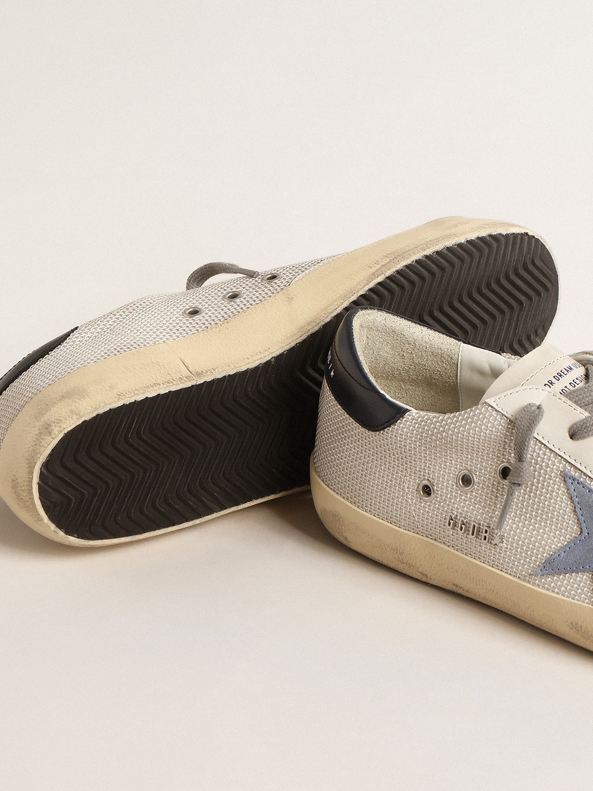 Golden Goose Super-Star In Pale Silver Mesh With Light Blue Suede Star - Sneaker Türkiye