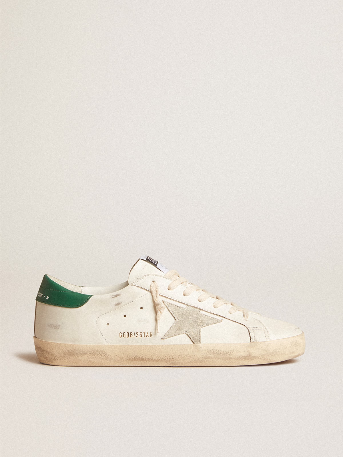 Golden Goose Super-Star In White Leather With Ice-Gray Suede Star And Green Leather Heel Tab - Sneaker Türkiye