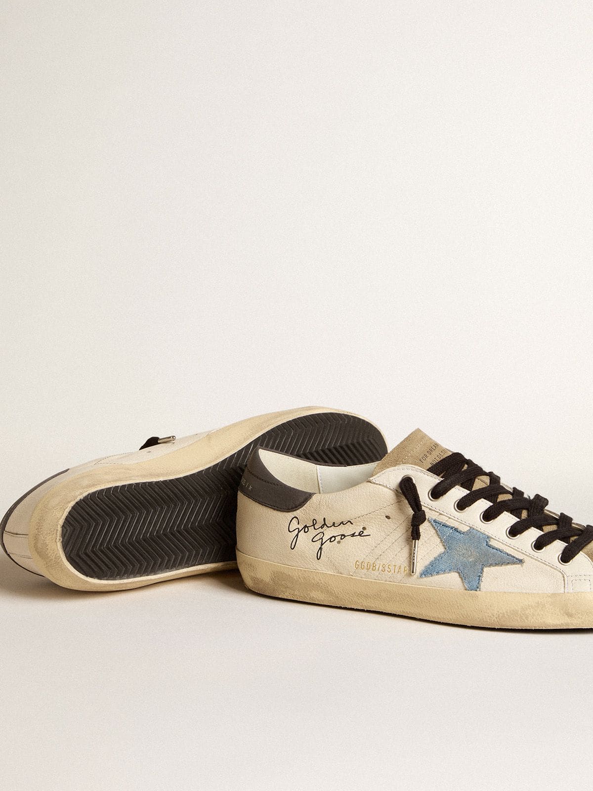 Golden Goose Super-Star In Nappa Leather With Light Blue Suede Star And Gray Leather Heel Tab - Sneaker Türkiye