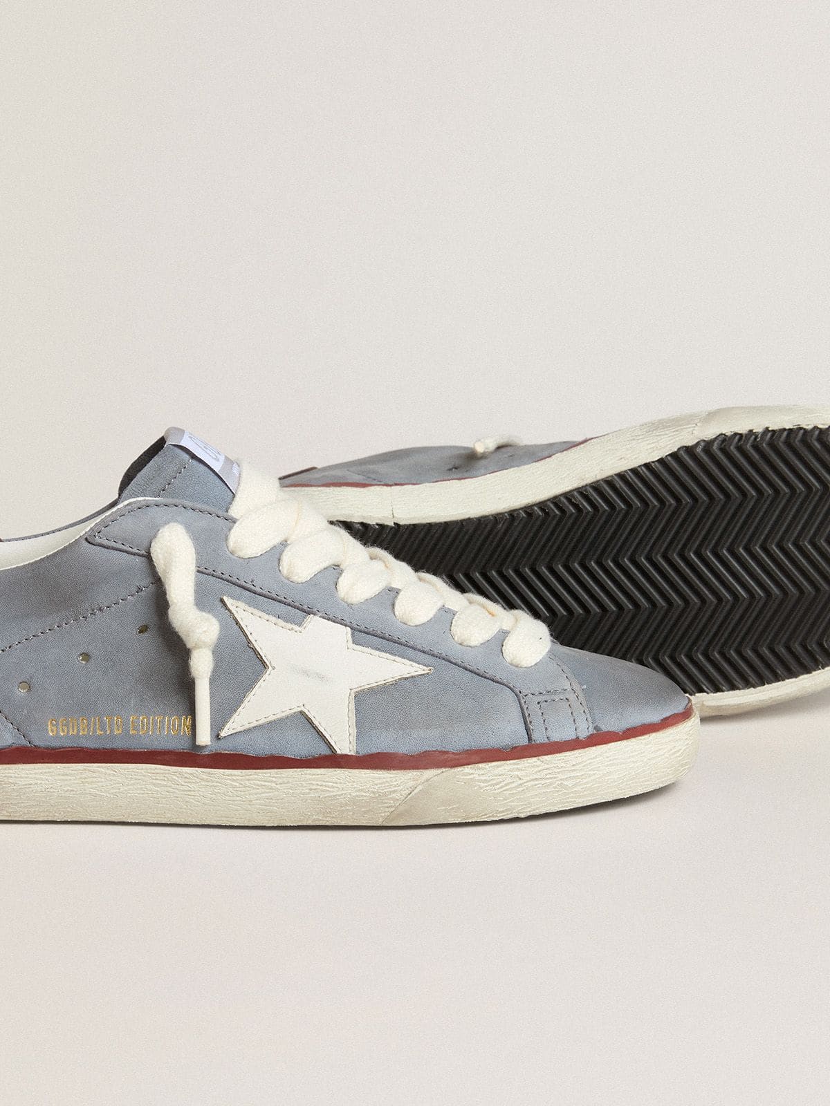 Golden Goose Super-Star Ltd In Light Blue Nubuck Leather With White Leather Star And Brown Leather Heel Tab - Sneaker Türkiye