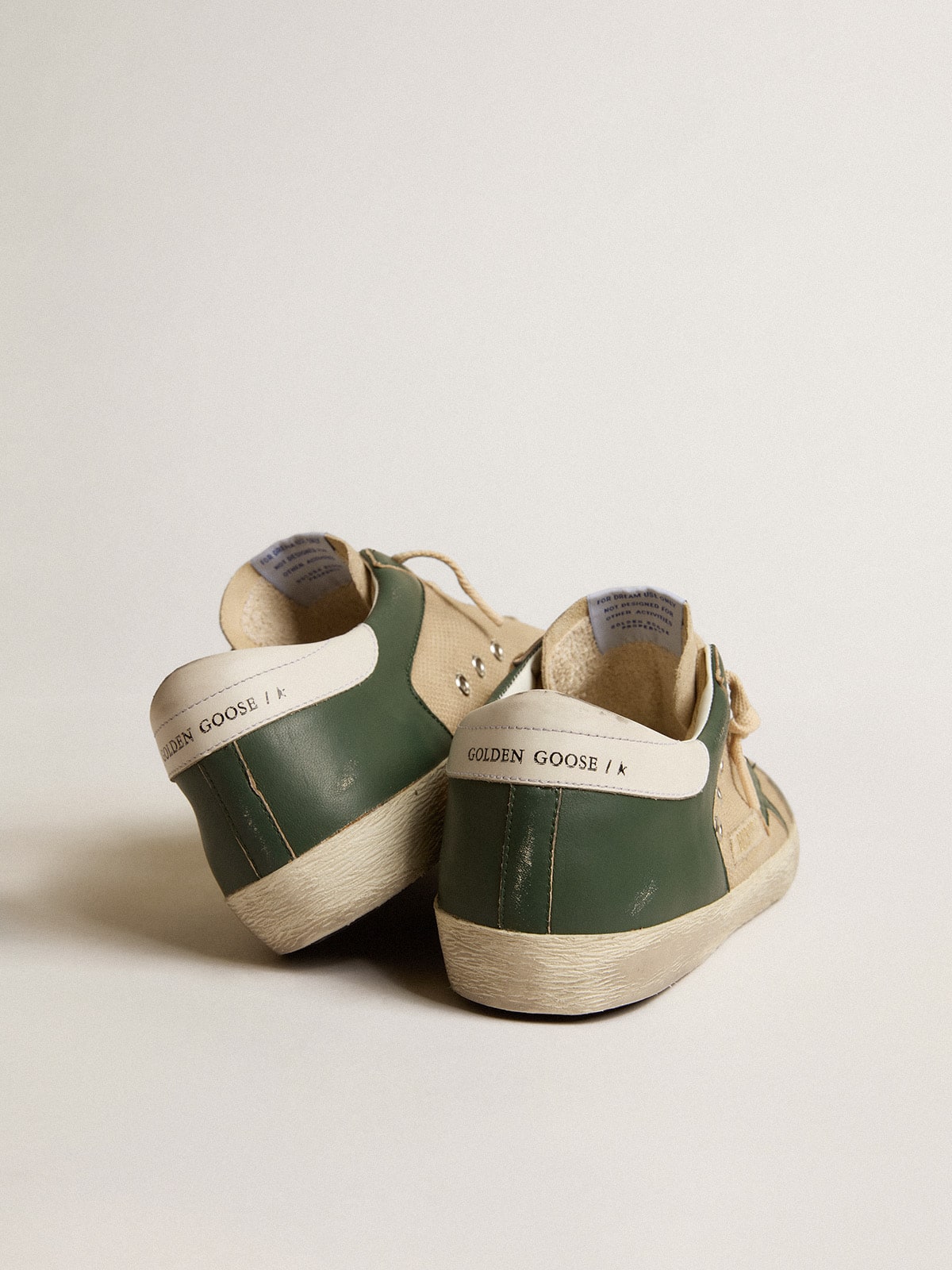Golden Goose Men’s Super-Star In Cream Mesh And Green Nappa With Nappa Star - Sneaker Türkiye
