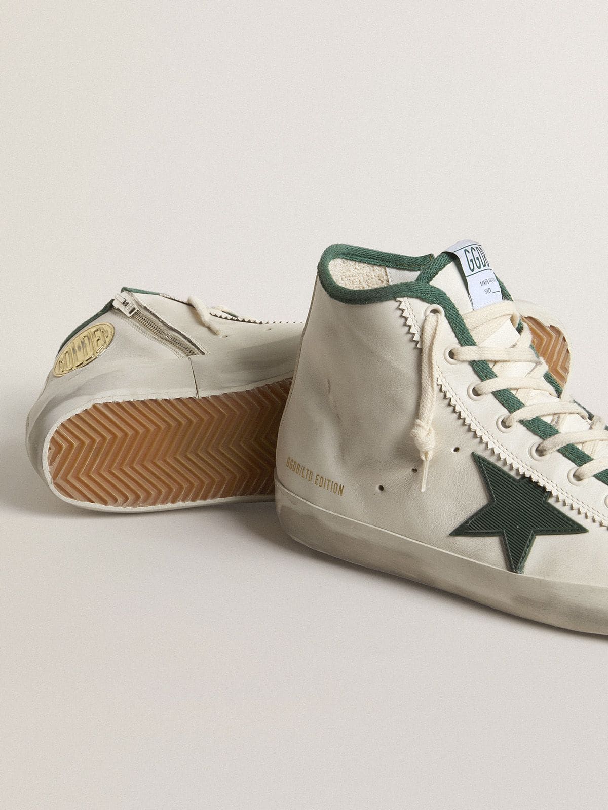 Golden Goose Men’s Francy LTD In White Nappa Leather With Green Rubber Star - Sneaker Türkiye