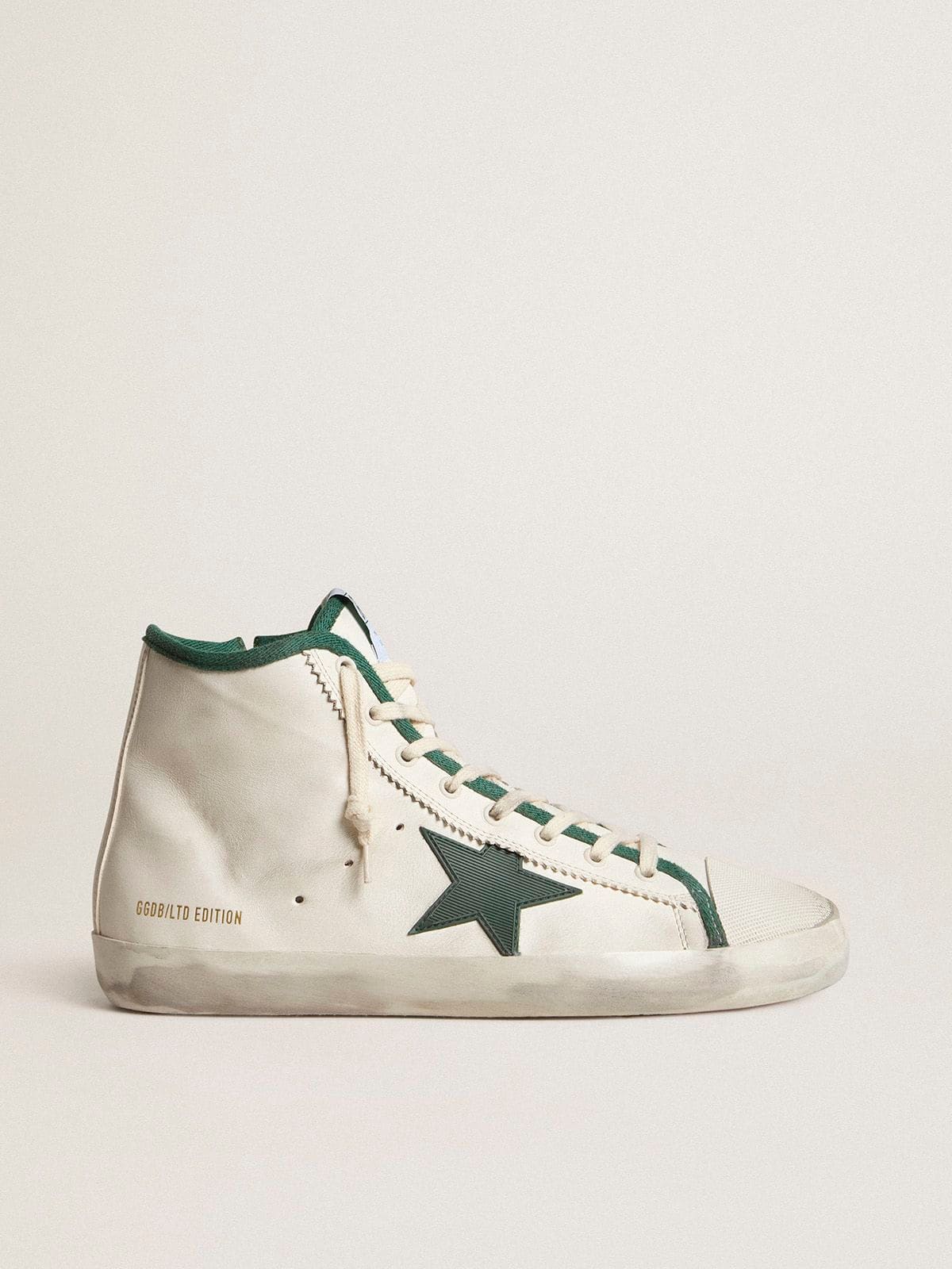 Golden Goose Men’s Francy LTD In White Nappa Leather With Green Rubber Star - Sneaker Türkiye