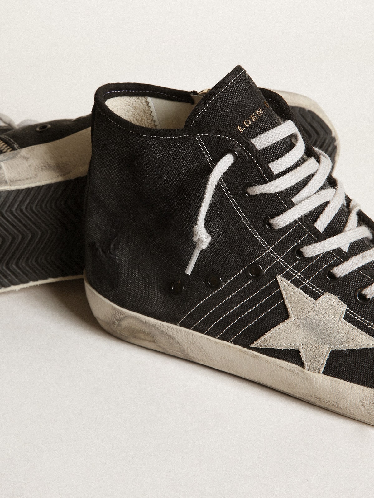 Golden Goose Francy Penstar In Black Canvas With White Suede Star And Black Suede Heel Tab - Sneaker Türkiye