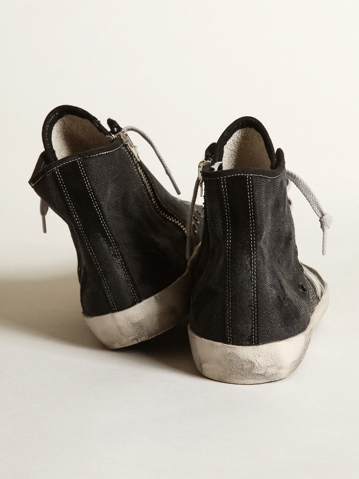 Golden Goose Francy Penstar In Black Canvas With White Suede Star And Black Suede Heel Tab - Sneaker Türkiye