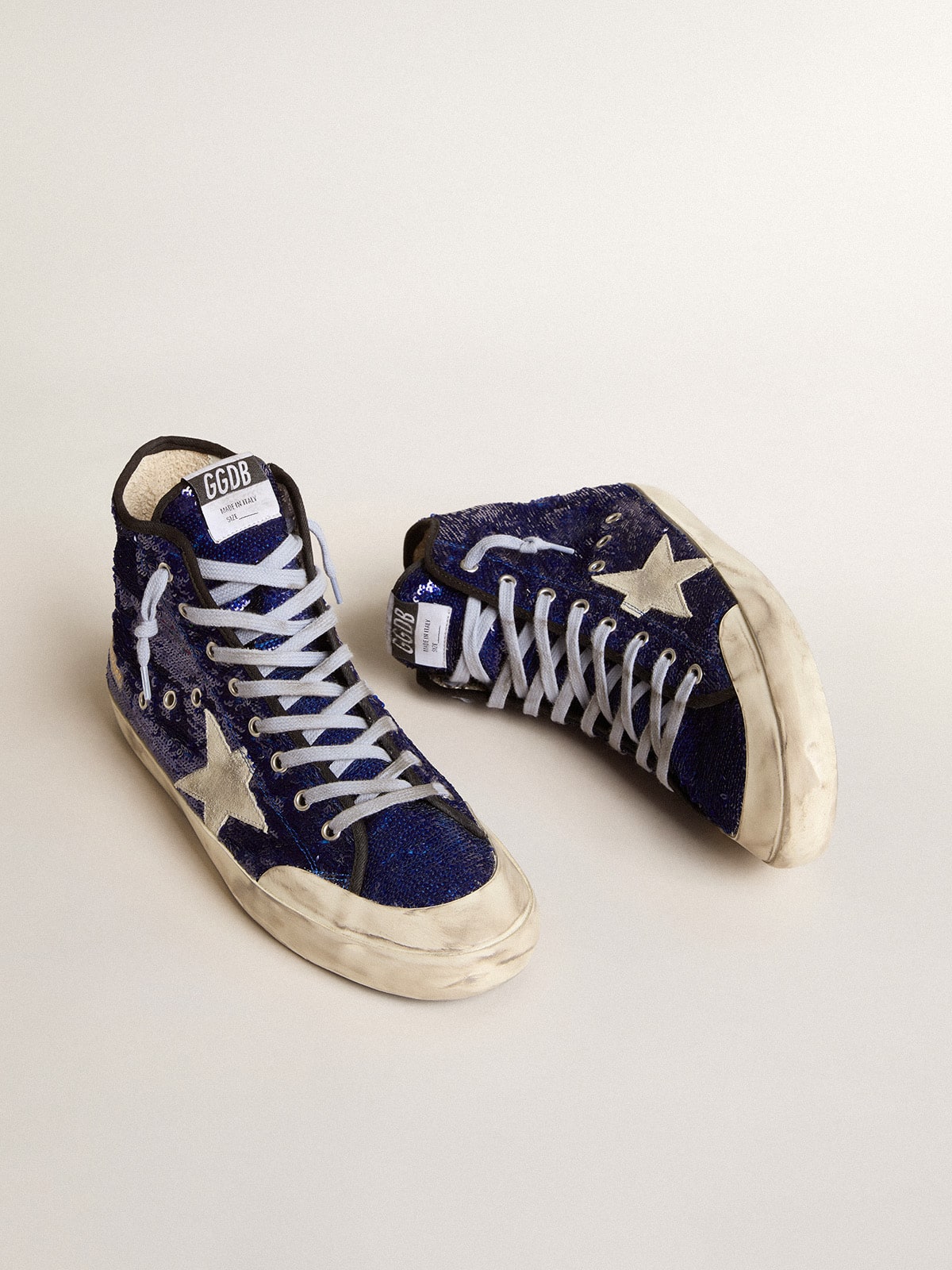 Golden Goose Men’s Francy Penstar In Blue Sequins With Ice-Gray Suede Star - Sneaker Türkiye