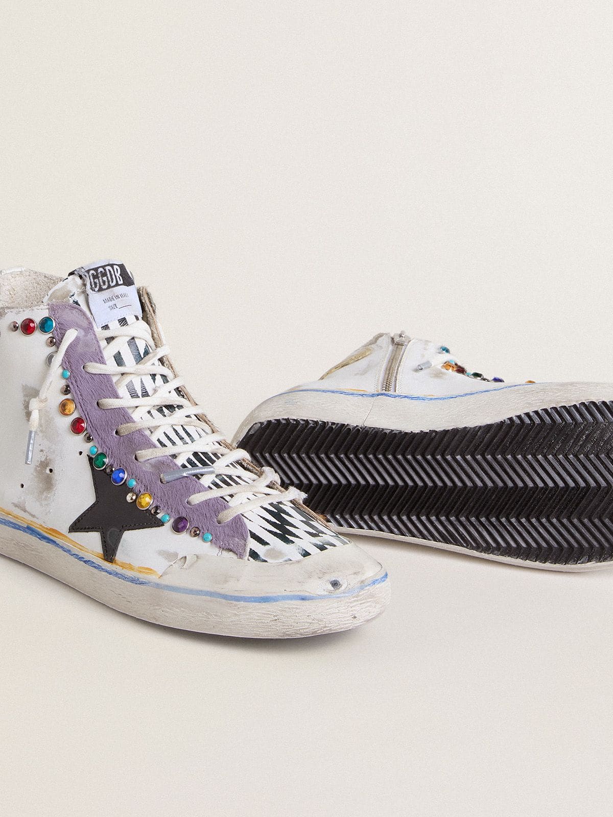 Golden Goose Men’s Francy Penstar LAB With Black Leather Star And Multicolor Studs - Sneaker Türkiye