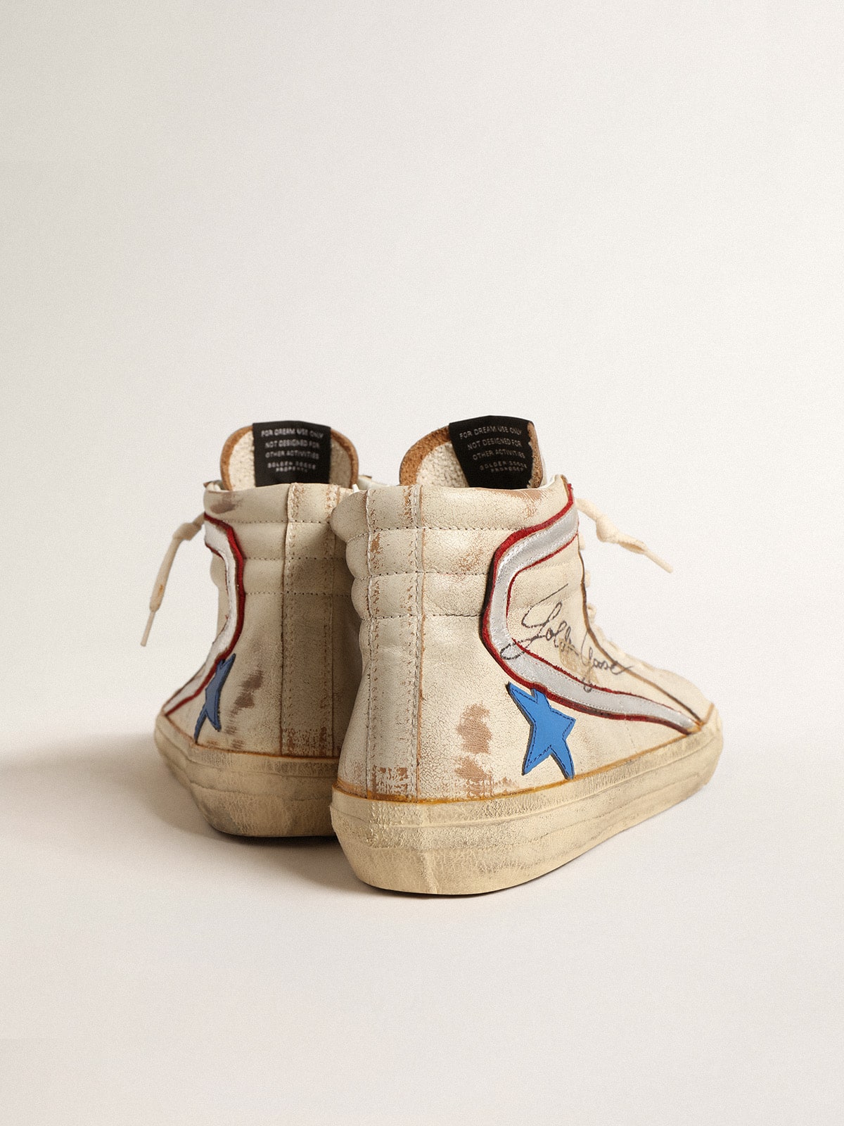 Golden Goose Men’s Slide With Light Blue Leather Star And Metallic Silver Leather Flash - Sneaker Türkiye
