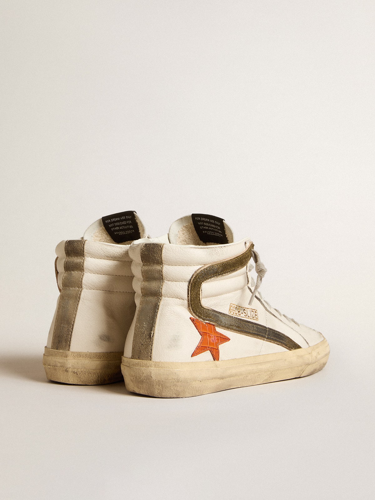 Golden Goose Men’s Nappa Leather Slide With Orange Croc-Print Star And Green Suede Flash - Sneaker Türkiye