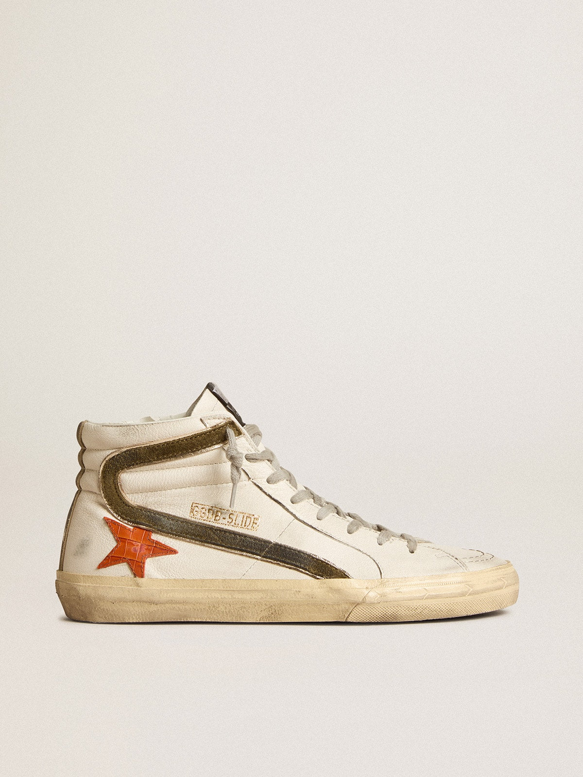 Golden Goose Men’s Nappa Leather Slide With Orange Croc-Print Star And Green Suede Flash - Sneaker Türkiye