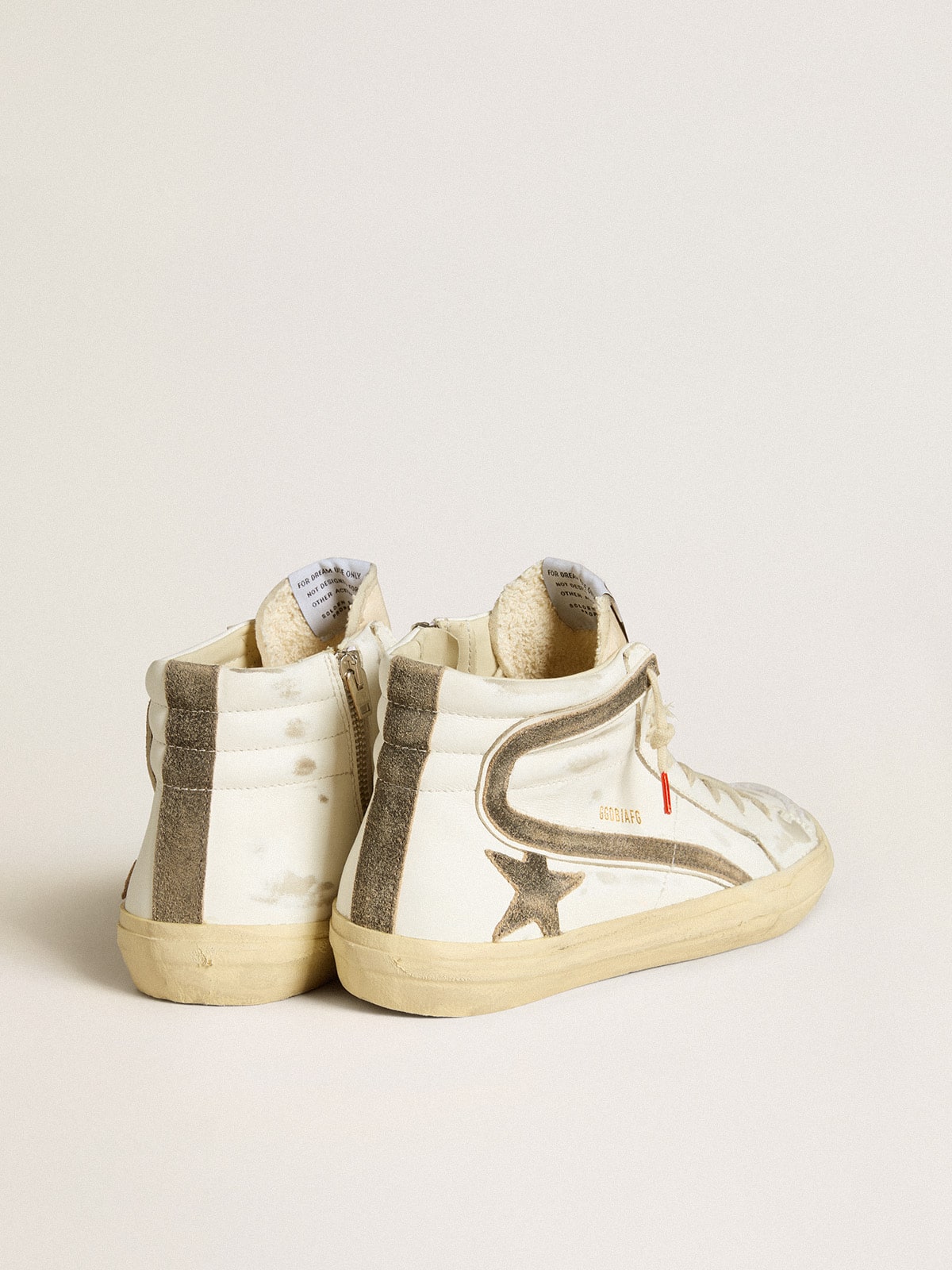 Golden Goose Men’s Slide LAB In White Leather With Star And Flash In Brown Suede - Sneaker Türkiye