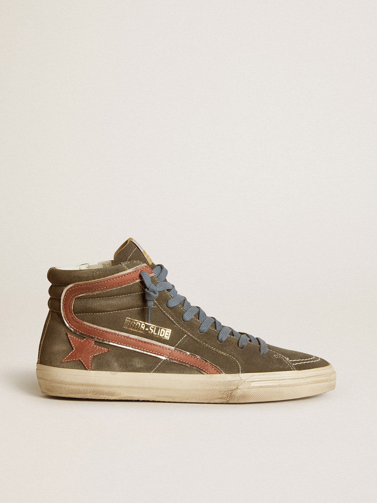 Golden Goose Men’s Slide In Gray Suede With Brown Nubuck Star And Flash - Sneaker Türkiye