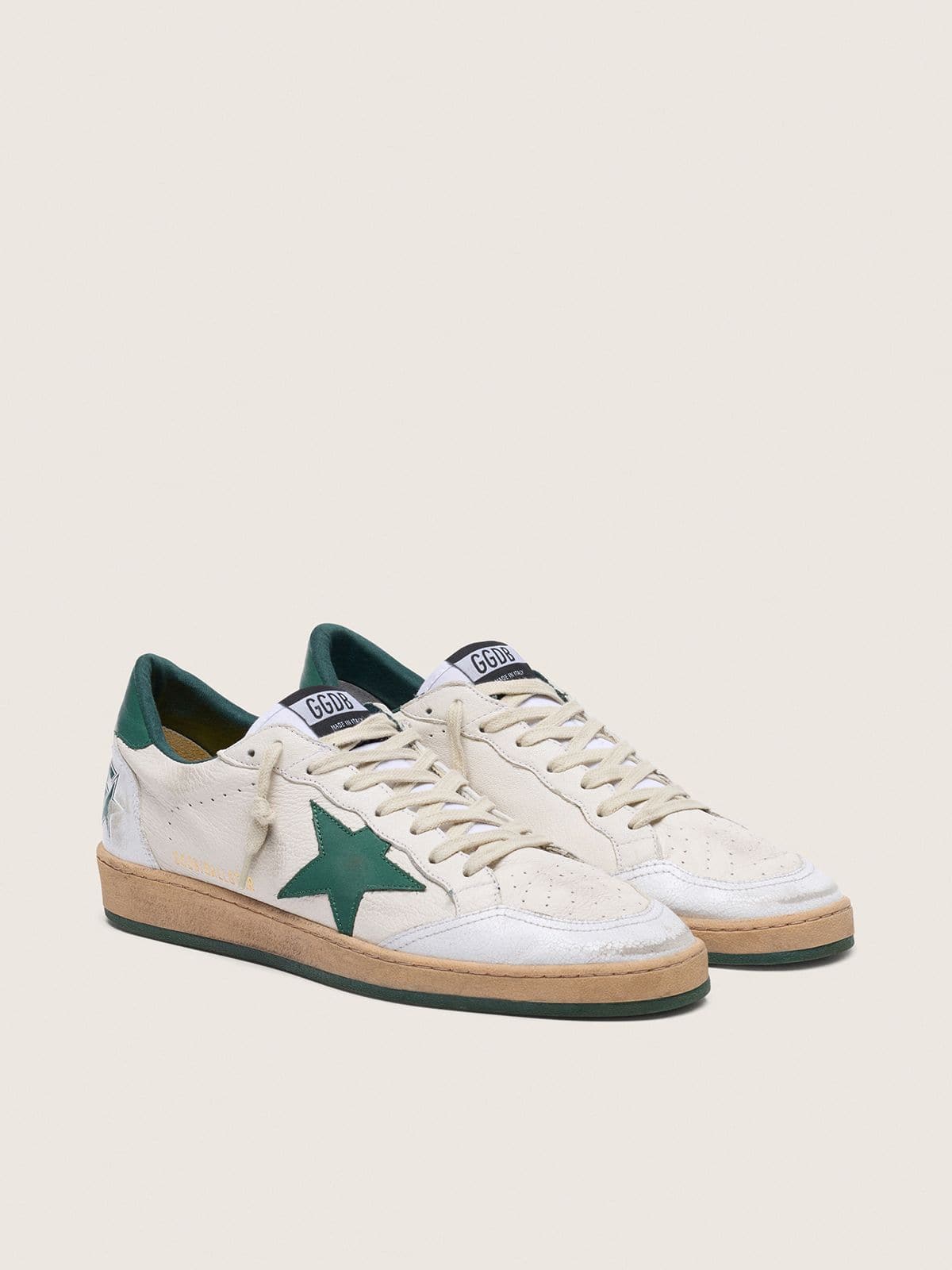 Golden Goose Men’s Ball Star In White Nappa Leather With Green Leather Star And Heel Tab - Sneaker Türkiye