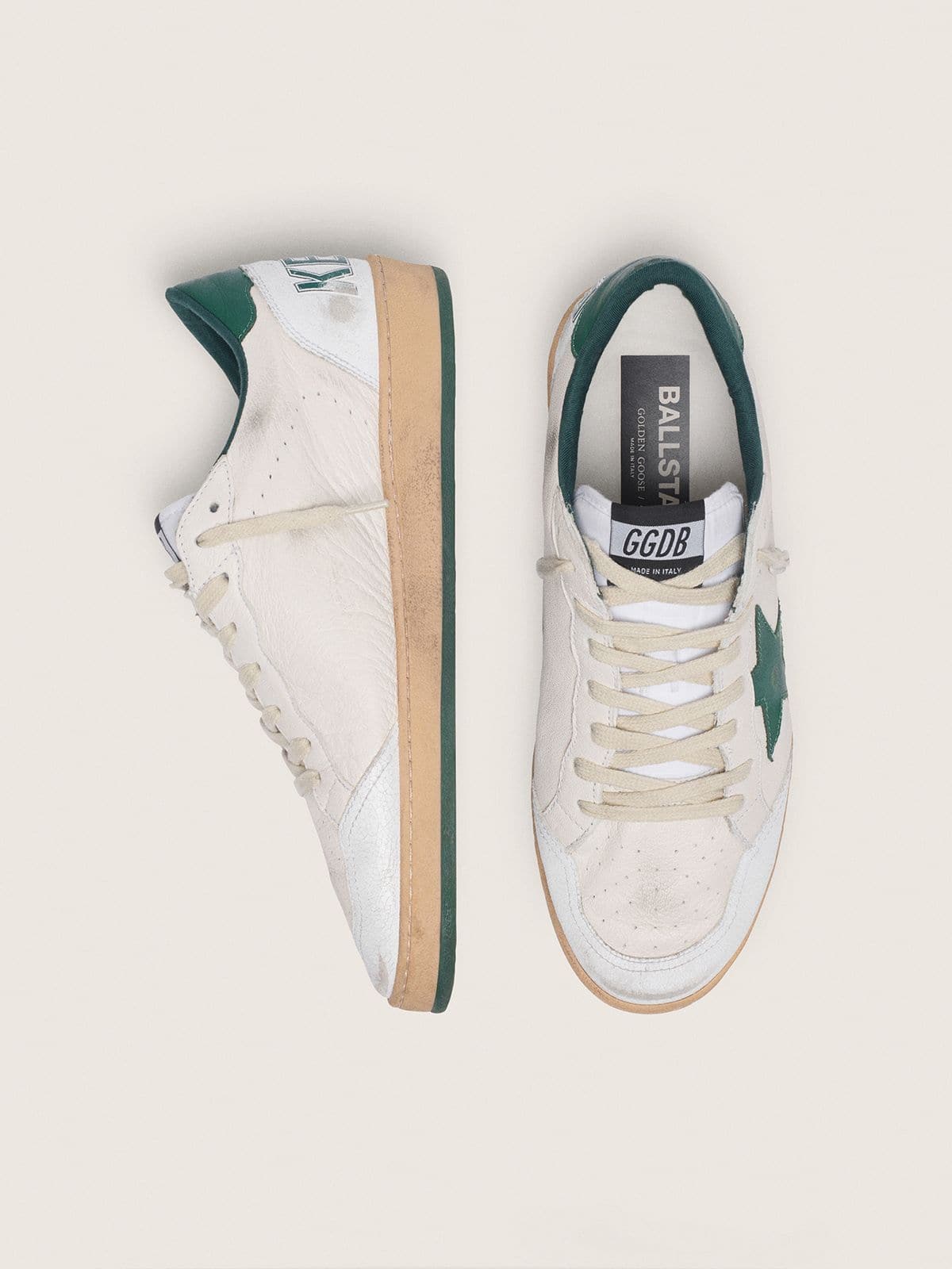 Golden Goose Men’s Ball Star In White Nappa Leather With Green Leather Star And Heel Tab - Sneaker Türkiye