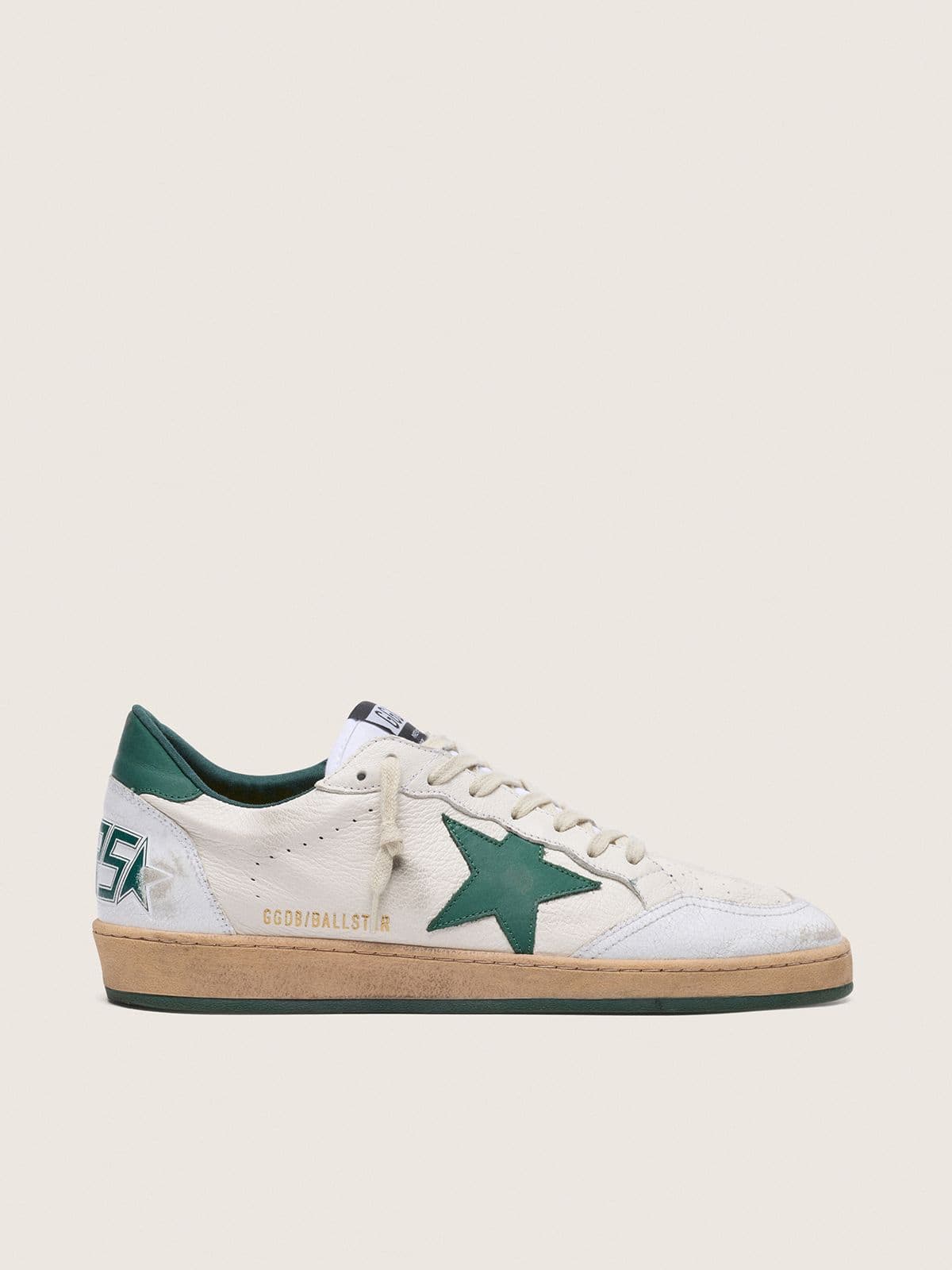 Golden Goose Men’s Ball Star In White Nappa Leather With Green Leather Star And Heel Tab - Sneaker Türkiye